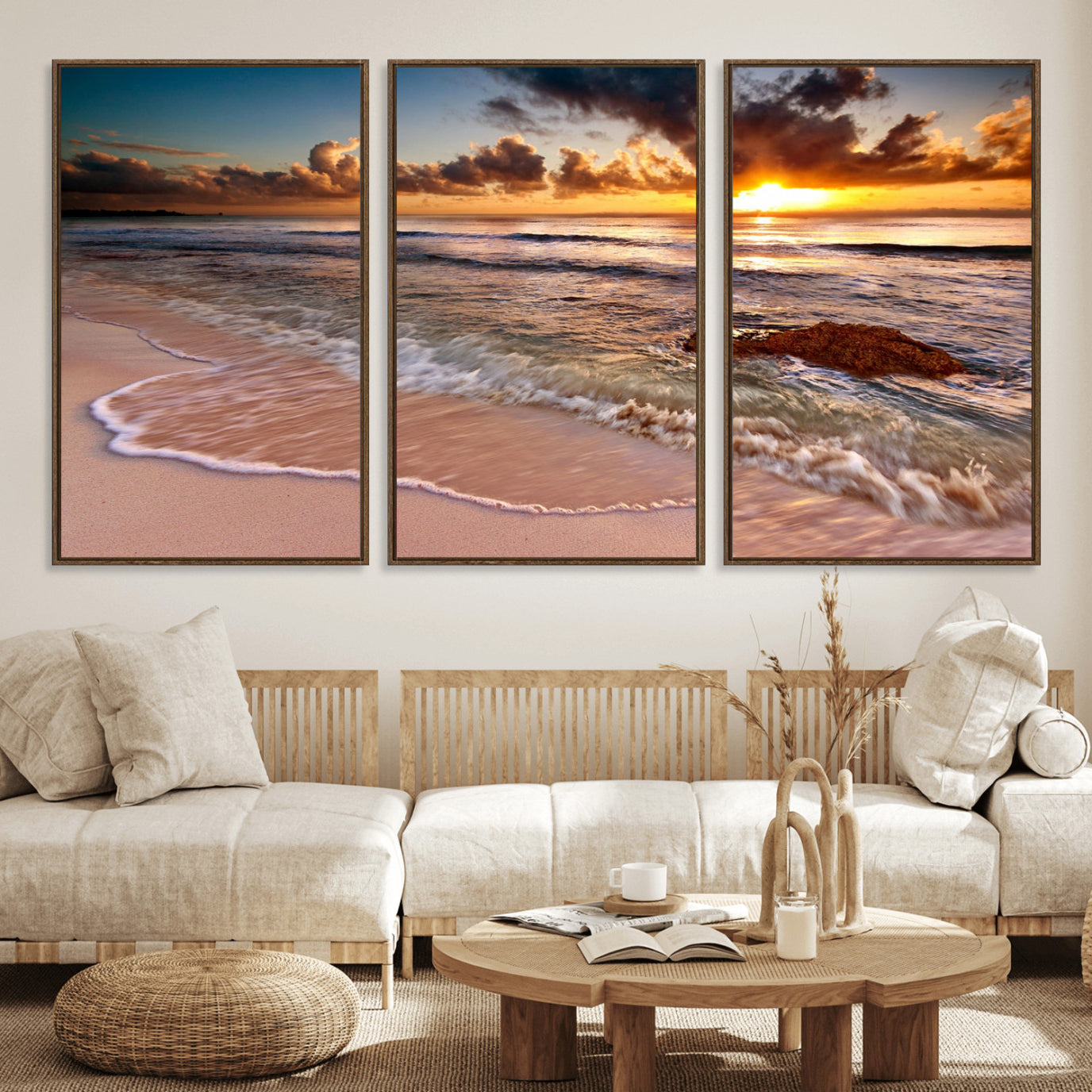 38302-MGV-FC-60X30-3P_Walnut-Sunset on Ocean Wall Art Canvas Print
