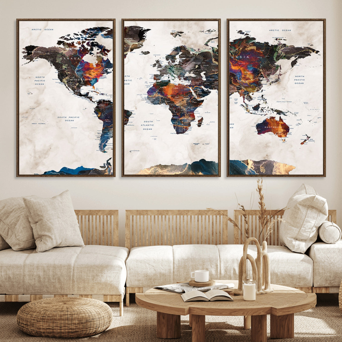 90881-MGV-FC-60X30-3P_Walnut-Push Pin World Map Canvas Print – Travel Tracker Wall Art for Couples, Perfect Anniversary Gift for Home or Office Decor