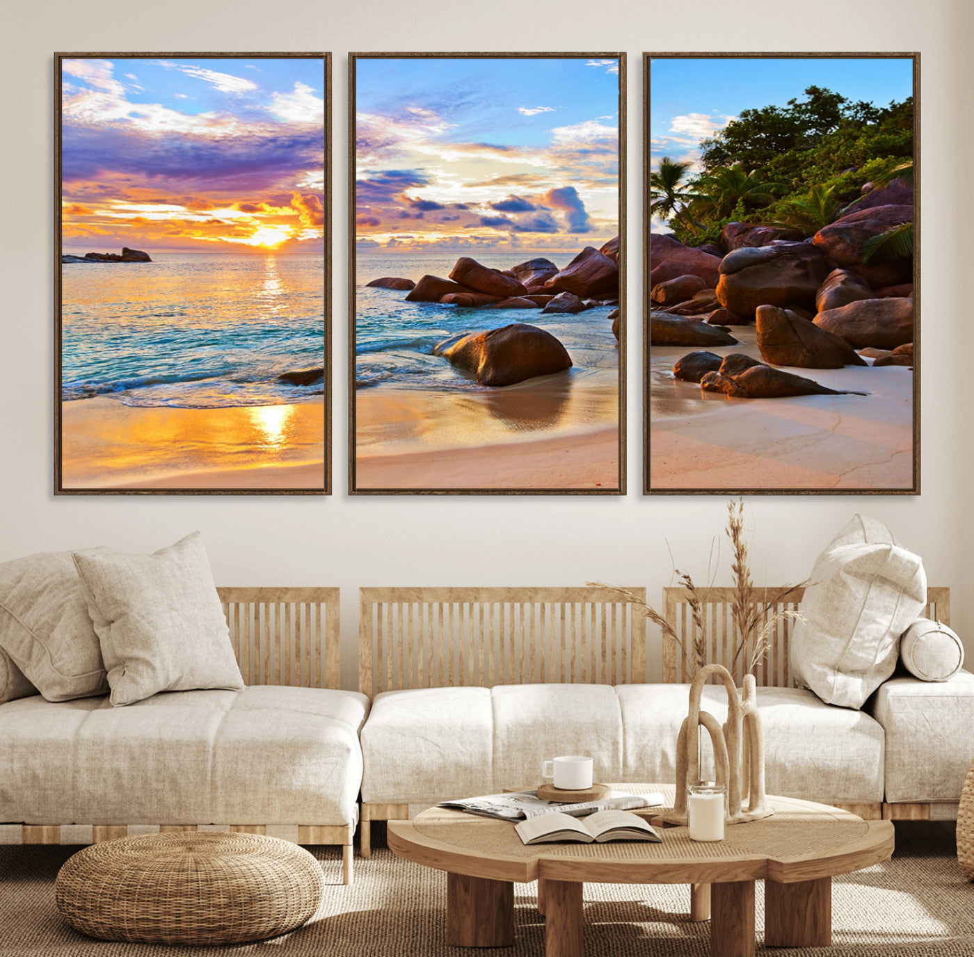 43209-MGV-FC-60X30-3P_Walnut-Tropical Island Beach Sunset Canvas Print