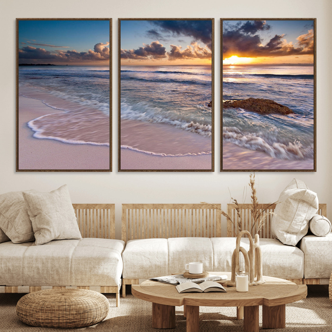 94906-MGV-FC-60X30-3P_Walnut-Sea Ocean Sunset Beach Wall Art Canvas Print