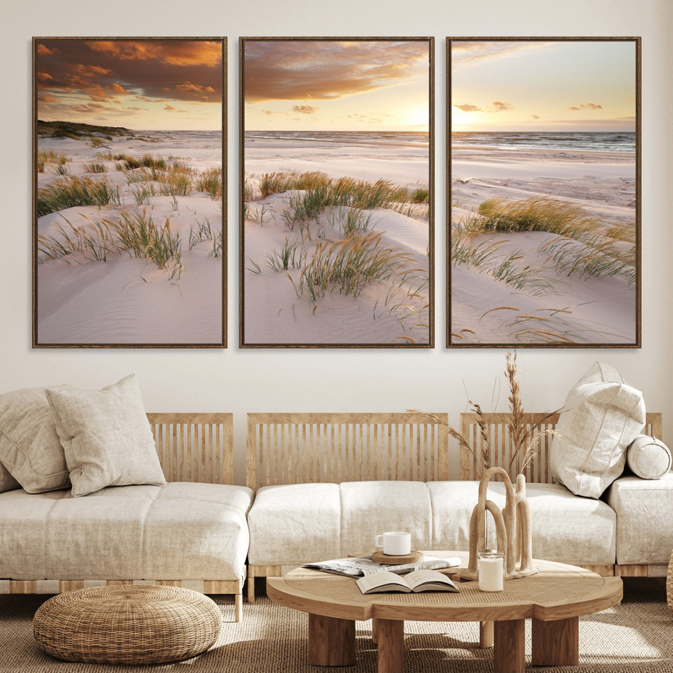 61246-MGV-FC-60X30-3P_Walnut-Flight Over Coastal Beach Landscape, Flight Over Coastal Beach Print Canvas Wall Art