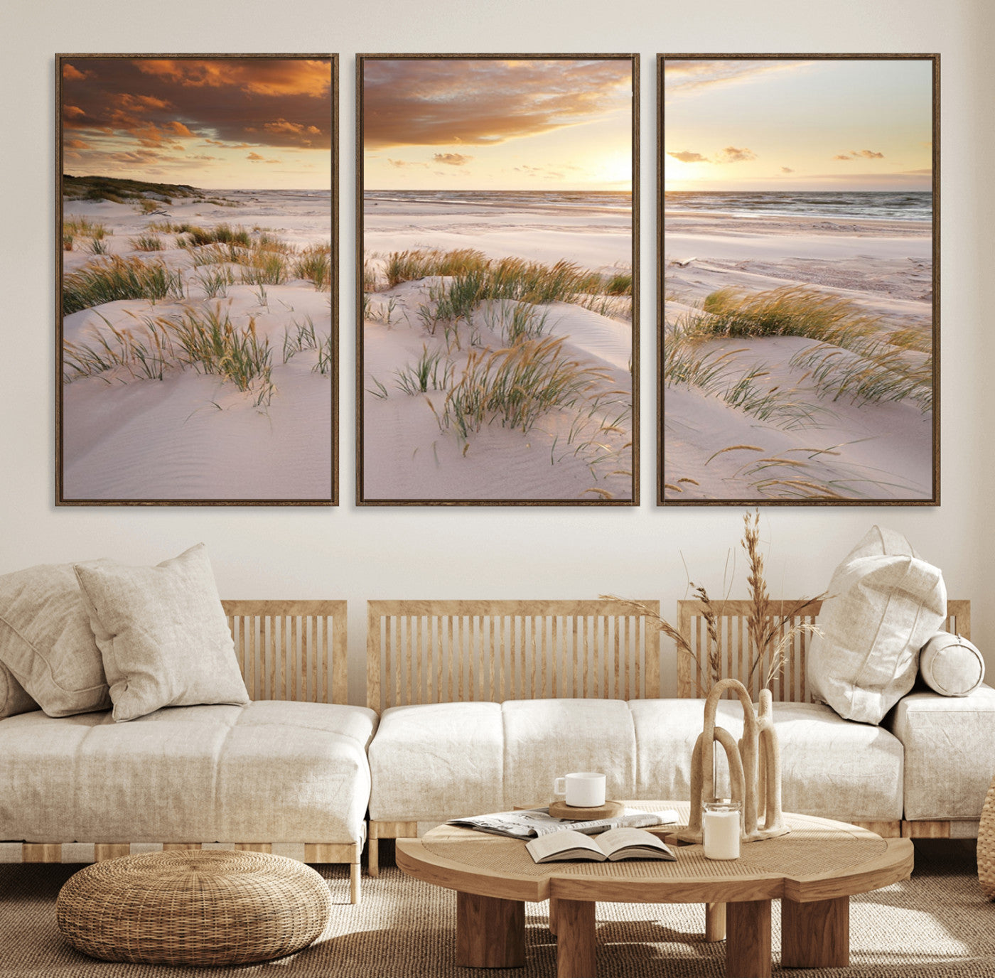 61246-MGV-FC-60X30-3P_Walnut-Flight Over Coastal Beach Landscape, Flight Over Coastal Beach Print Canvas Wall Art
