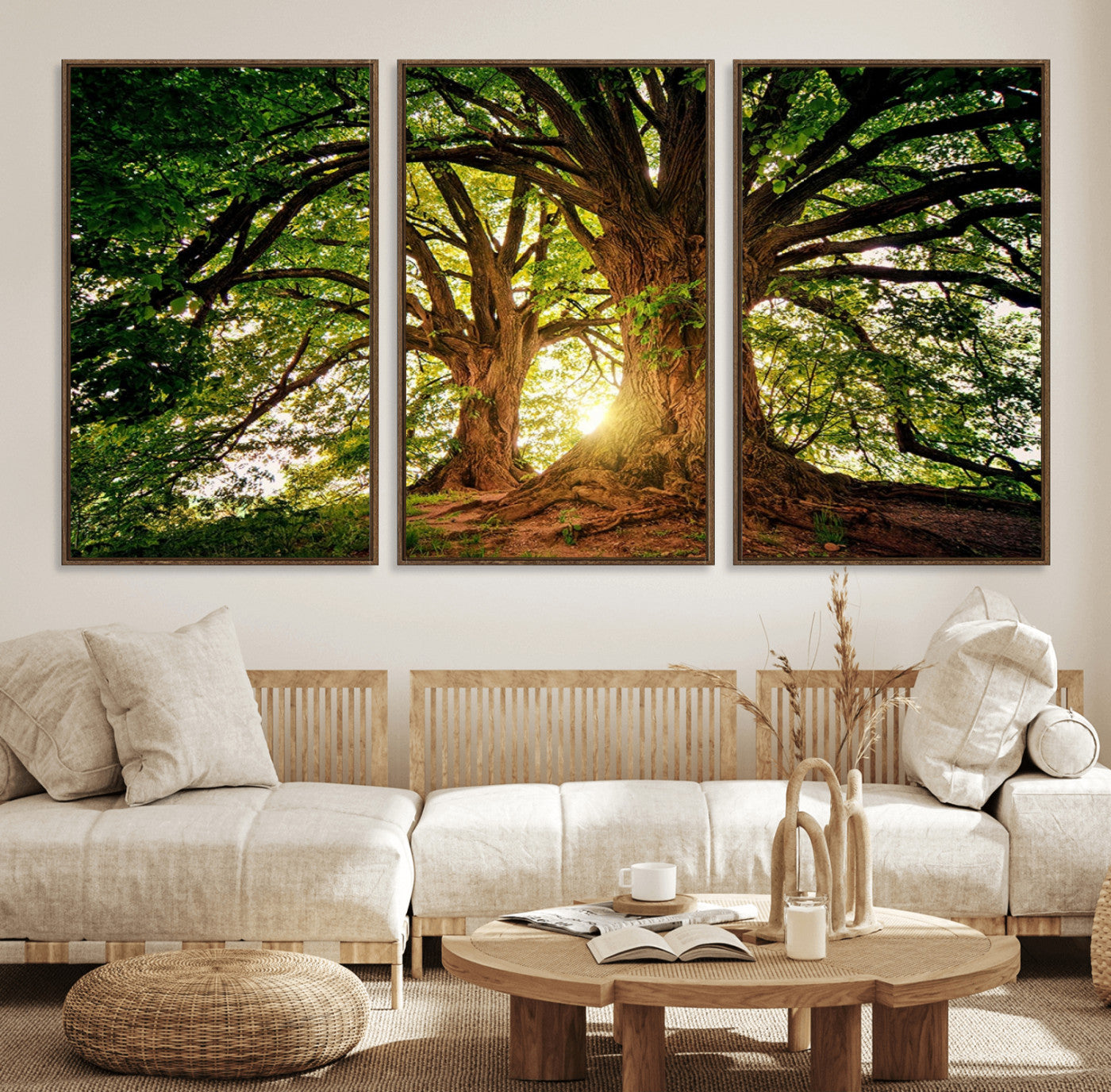 52150-MGV-FC-60X30-3P_Walnut-Majestic Ancient Tree Wall Art, NatureCanvas Print, Woodland Art, Tree of Life Artwork, Sunlit