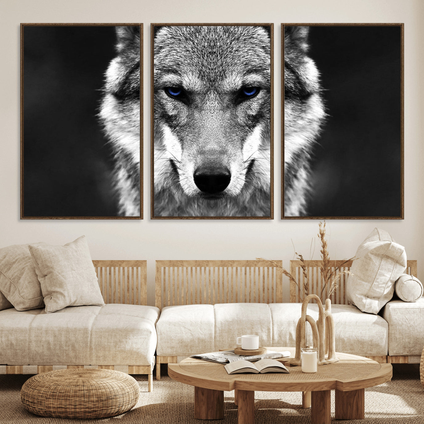 95933-MGV-FC-60X30-3P_Walnut-Black and White Wild Wolf Wall Art Canvas Print