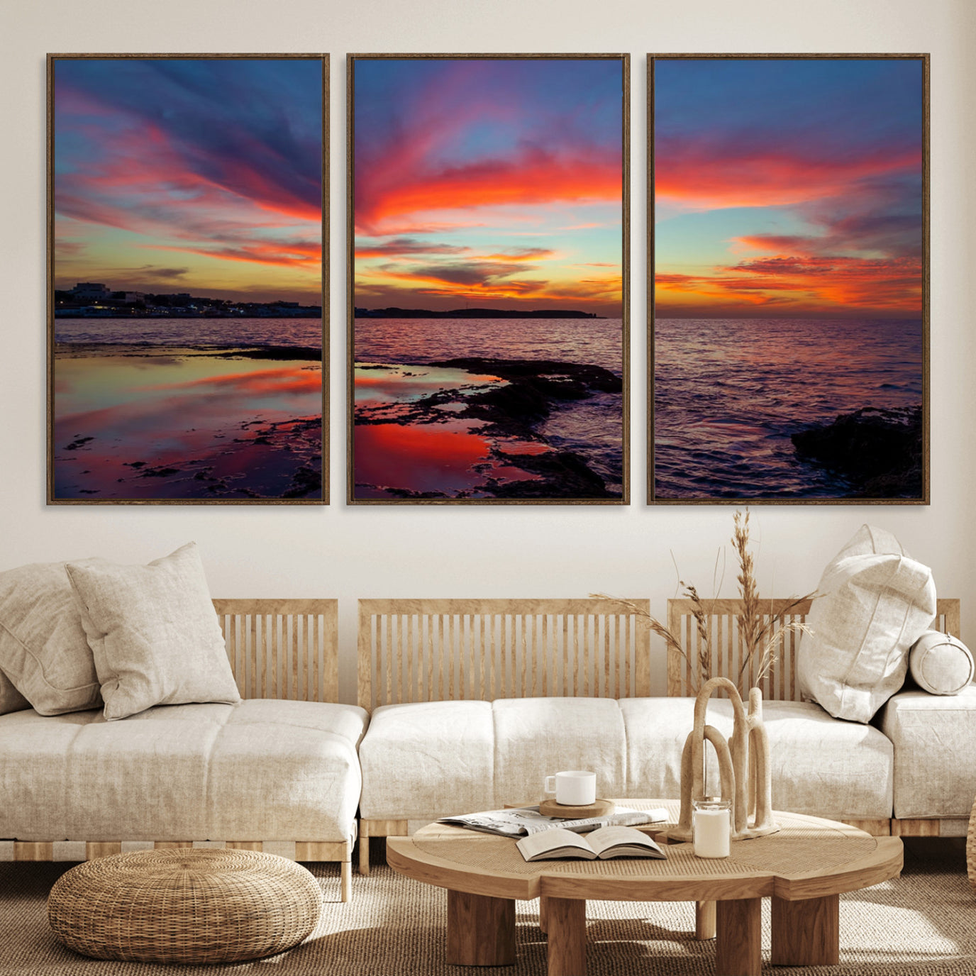 70627-MGV-FC-60X30-3P_Walnut-Glorious Sunset on The Beach Wall Art Canvas Print