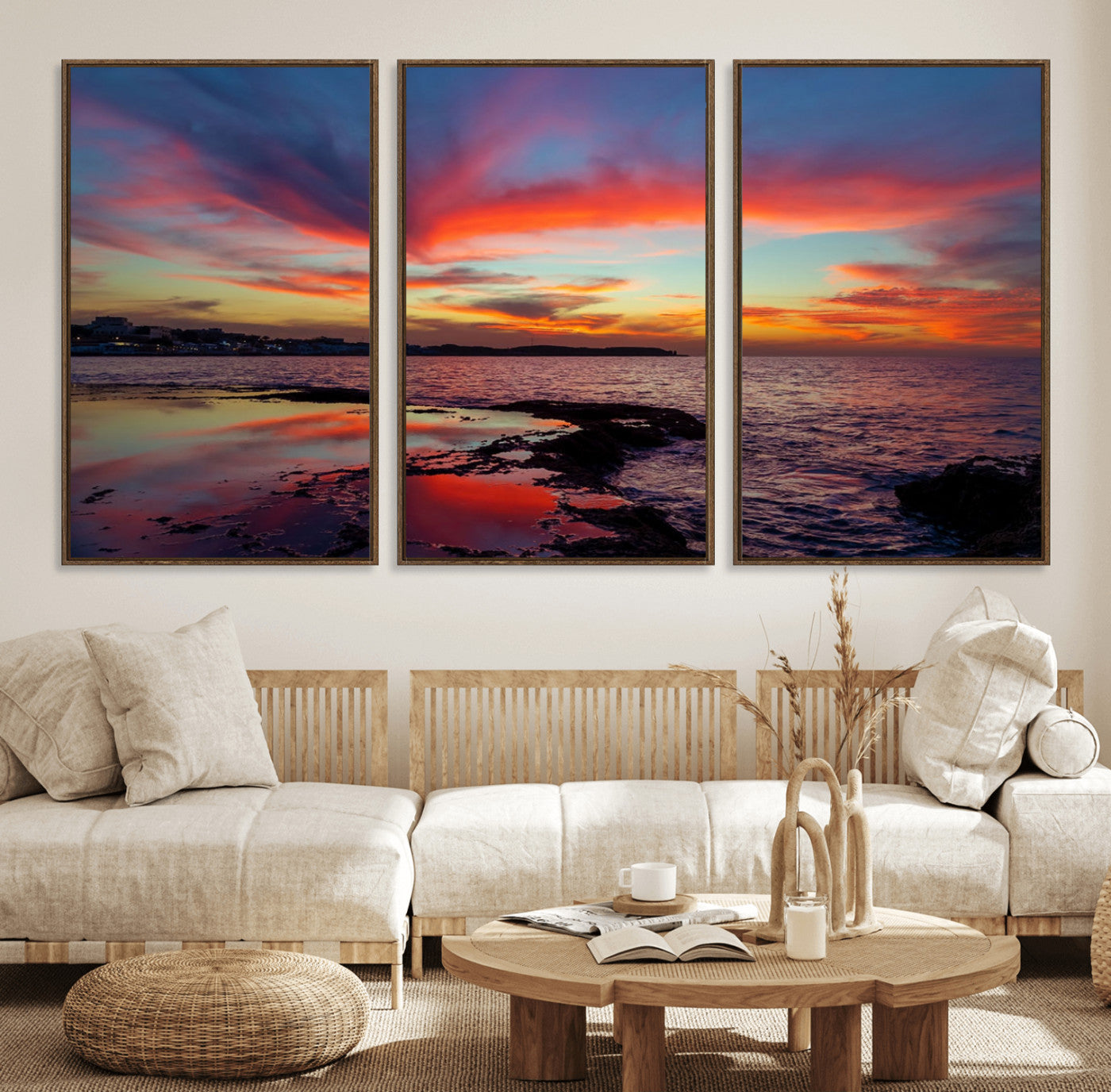 70627-MGV-FC-60X30-3P_Walnut-Glorious Sunset on The Beach Wall Art Canvas Print
