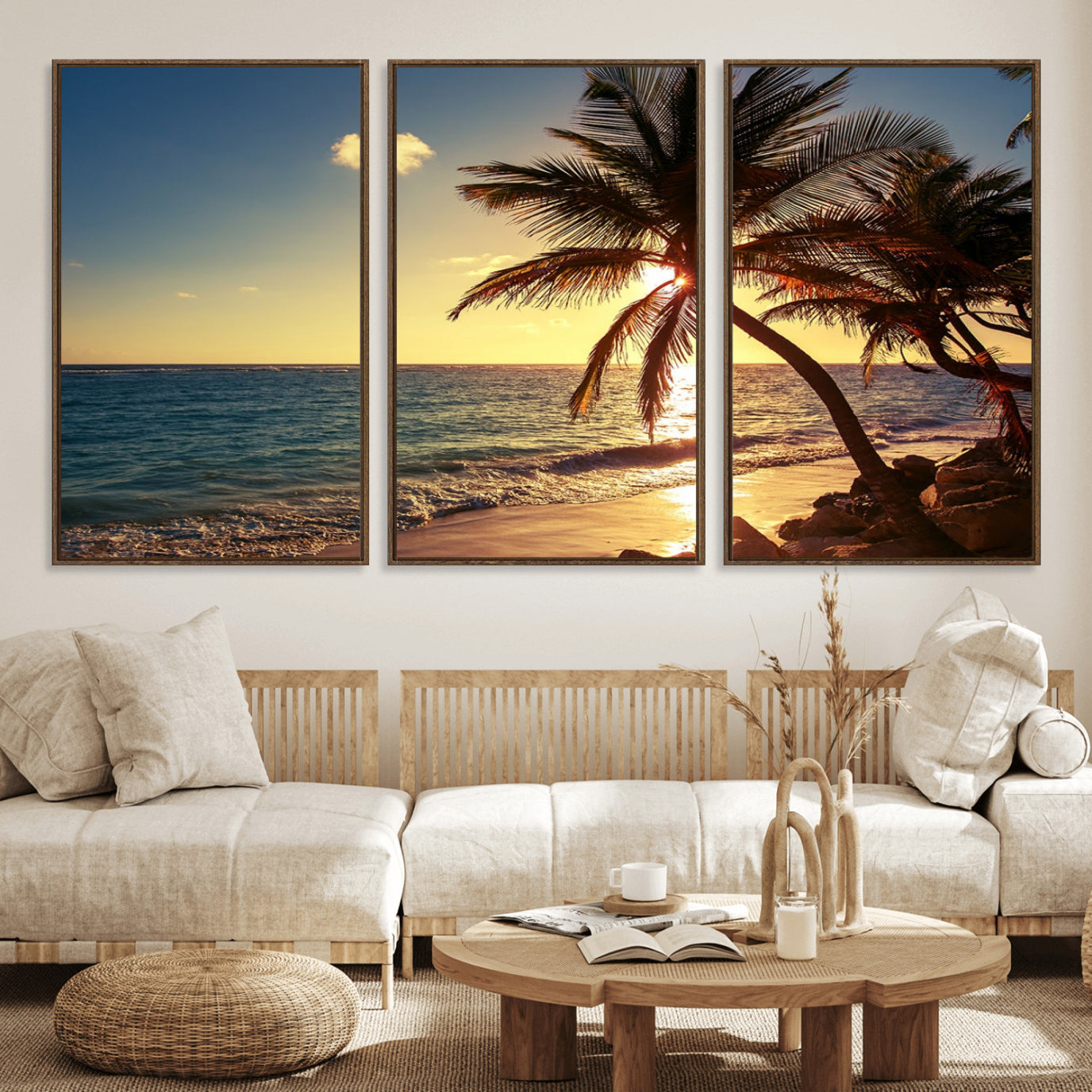 82710-MGV-FC-60X30-3P_Walnut-Sunset Palm Trees Wall Art Canvas Print