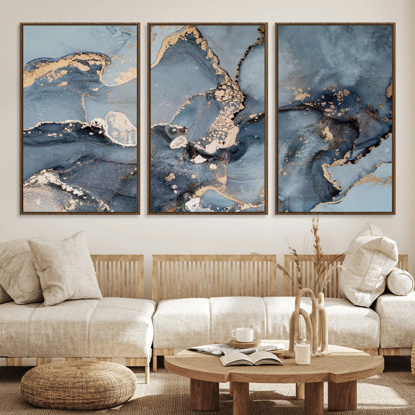 17119-MGV-FC-60X30-3P_Walnut-Multipanel Marble Fluid Effect Wall Art Abstract Canvas Wall Art Print