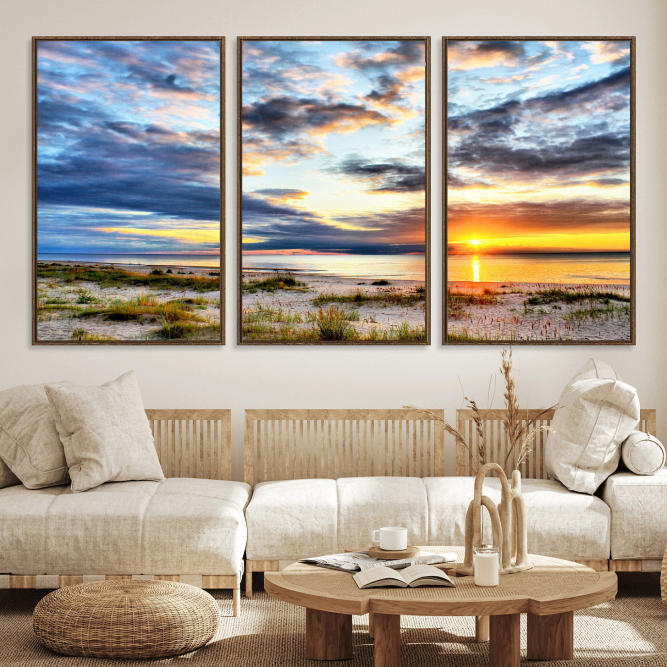 39645-MGV-FC-60X30-3P_Walnut-Sunset On The Ocean Wall Art Canvas Print