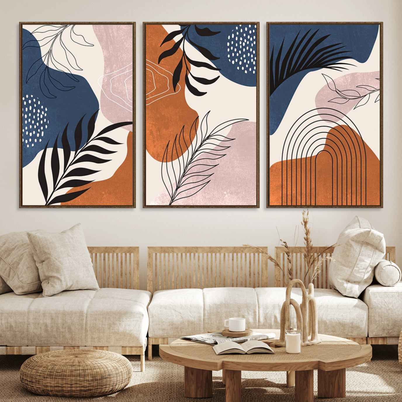 27678-MGV-FC-60X30-3P_Walnut-Boho Wall Art Canvas Print Set Mid-Century Prints Bohemian Wall Artwork Prints Boho Neutral,