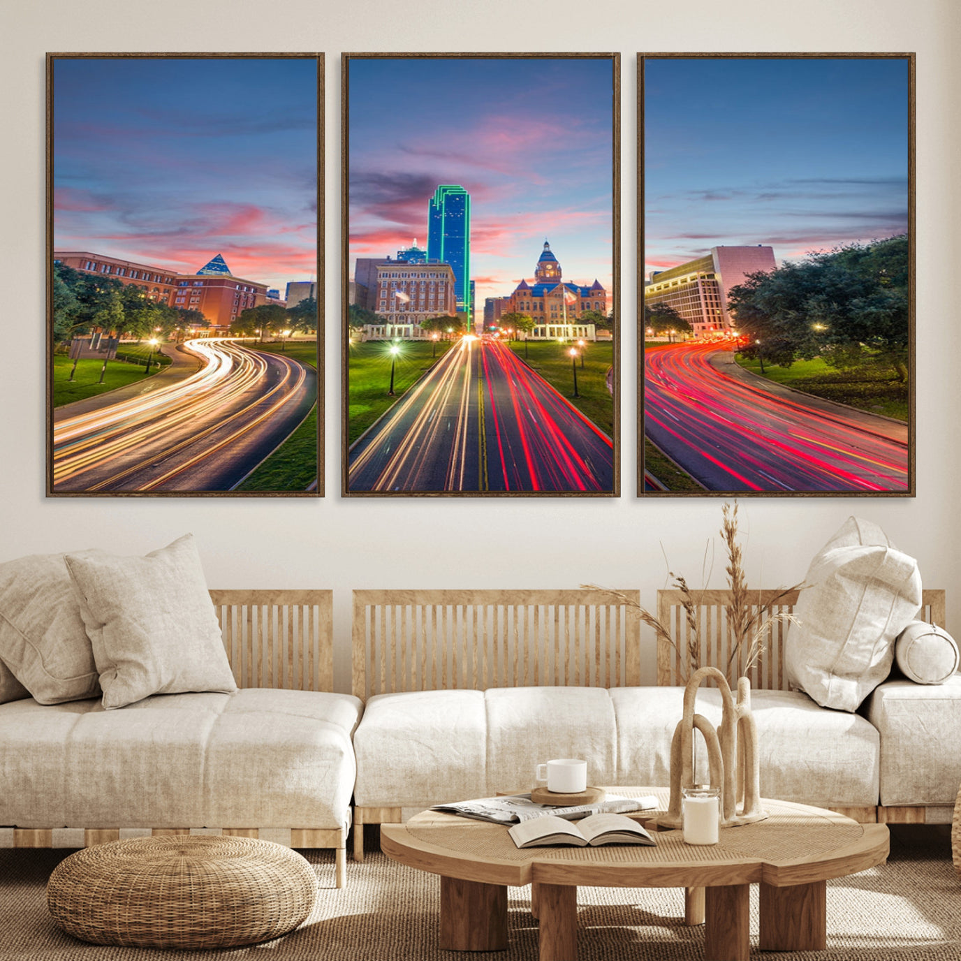 -Dallas City Lights Large Wall Art Dallas Cityscape Canvas Print Framed Living Room Decor