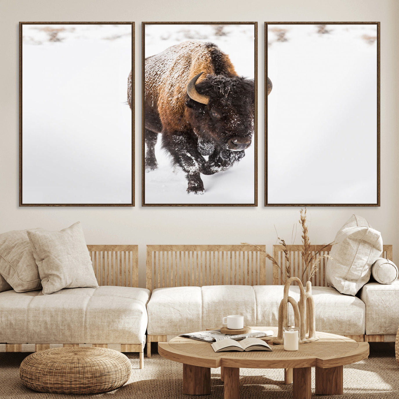 19889-MGV-FC-60X30-3P_Walnut-Bison Winter Wall Art Canvas Print For Farmhouse Decor