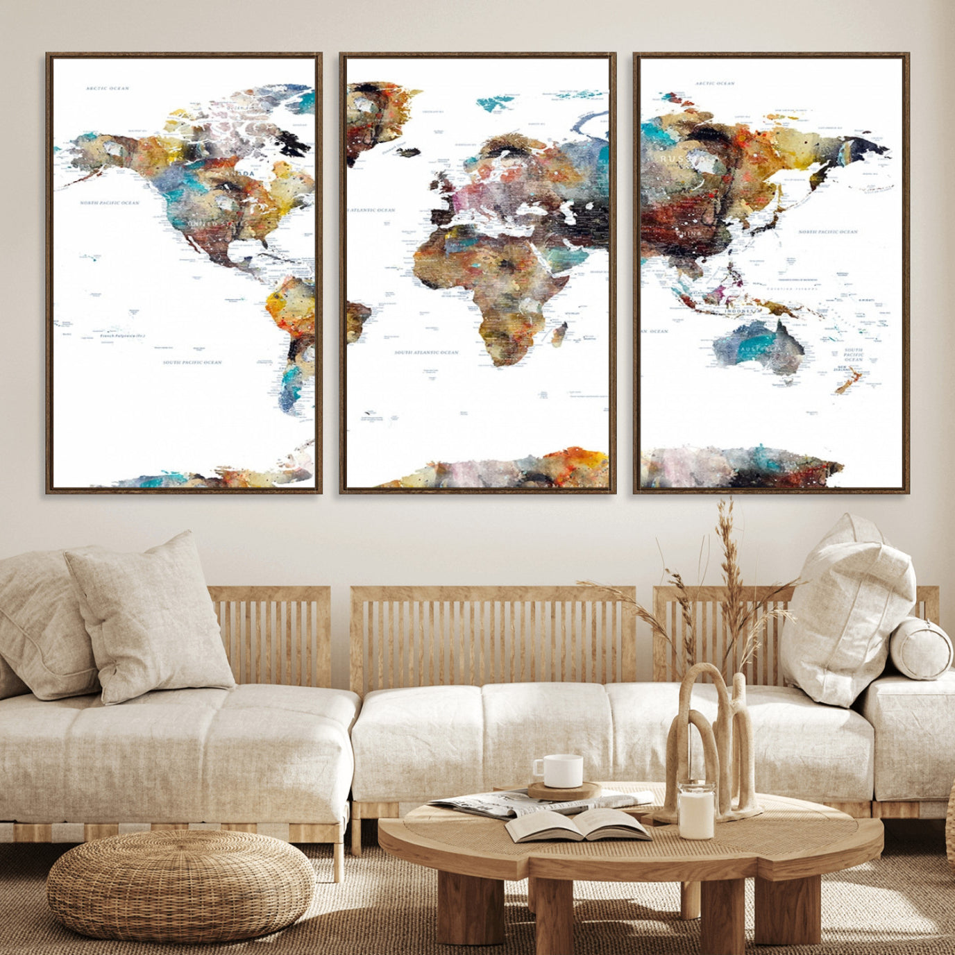 25251-MGV-FC-60X30-3P_Walnut-Push Pin World Map Canvas Print – Travel Tracker Wall Art for Couples, Perfect Anniversary Gift for Home or Office Decor