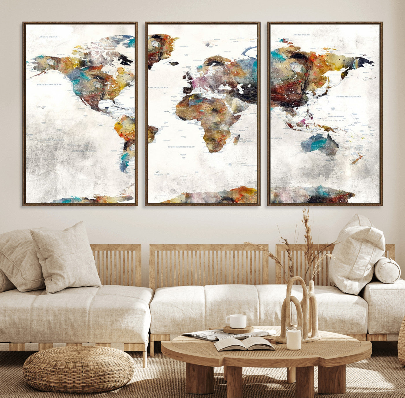 40763-MGV-FC-60X30-3P_Walnut-Push Pin World Map Canvas Print – Travel Tracker Wall Art for Couples, Perfect Anniversary Gift for Home or Office Decor