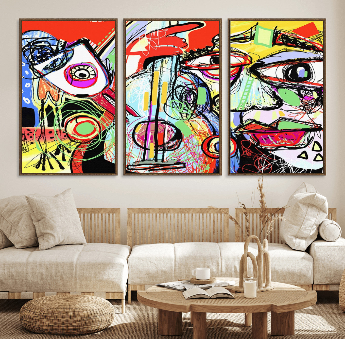 37796-MGV-FC-60X30-3P_Walnut-Picasso Style Art Abstract Canvas Wall Art Print , Colorful Abstract Artwork