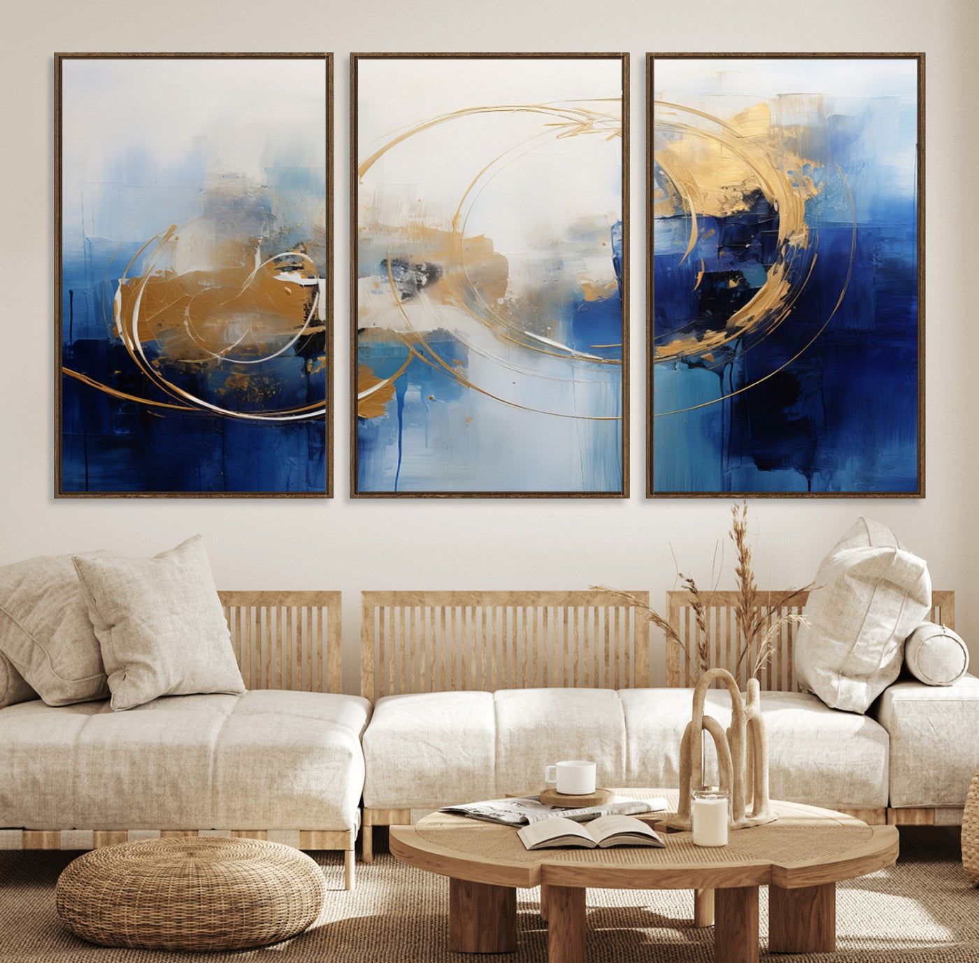 52314-MGV-FC-60X30-3P_Walnut-Navy Blue Abstract Wall Art Canvas Print