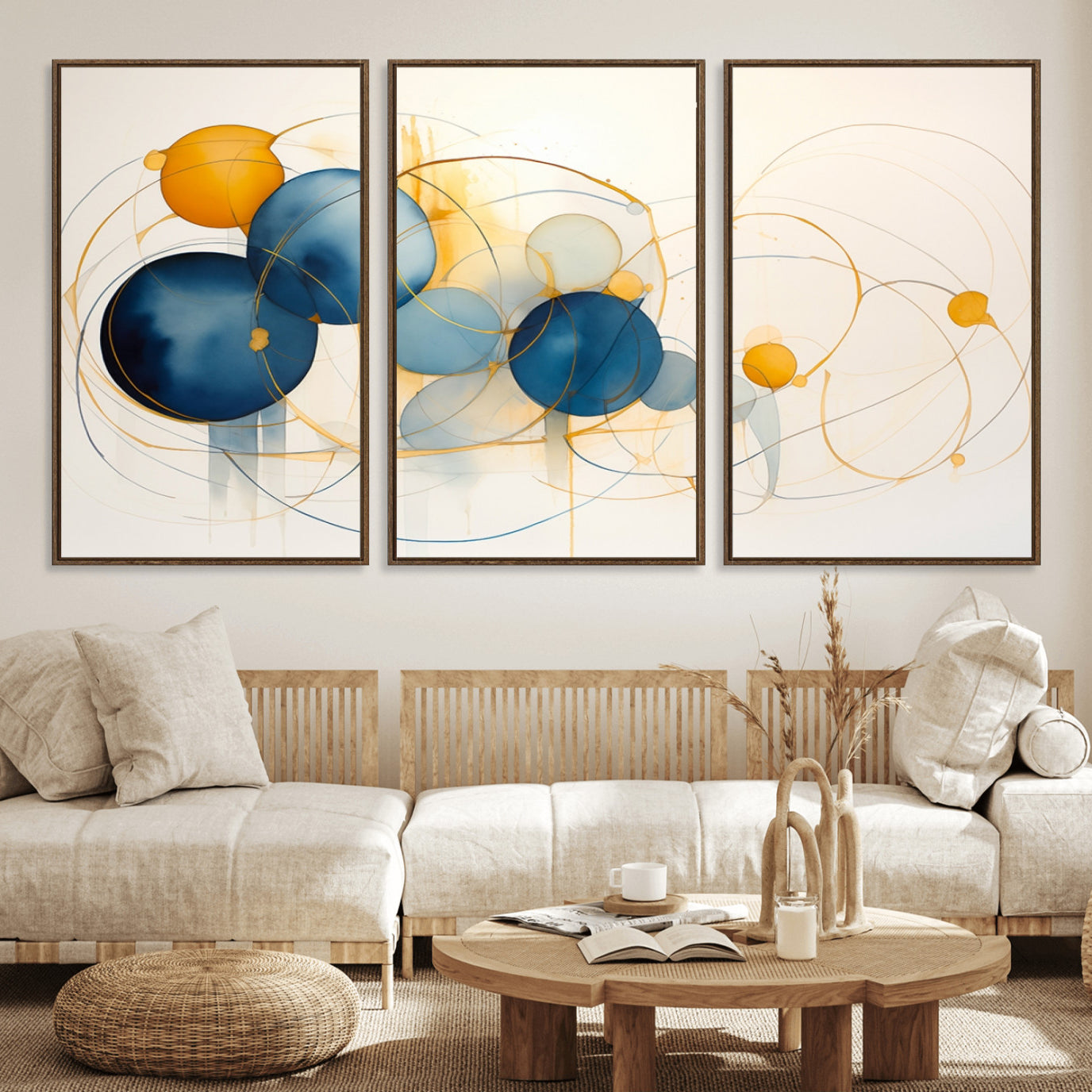 36188-MGV-CV-36X24-Geometric Blue Orange Abstract Wall Art Canvas, Geometric Blue Orange Canvas Print