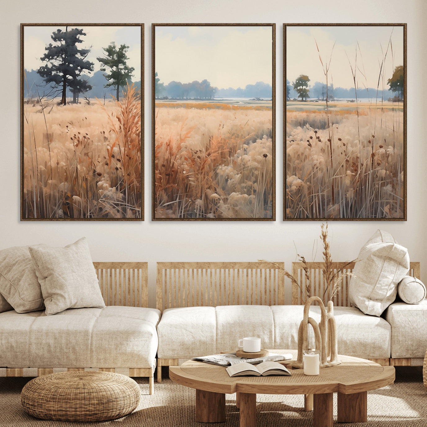 98822-MGV-CV-36X24-Golden Fields Canvas Wall Art Print – Serene Landscape of Nature’s Tranquility in Minimalist Modern