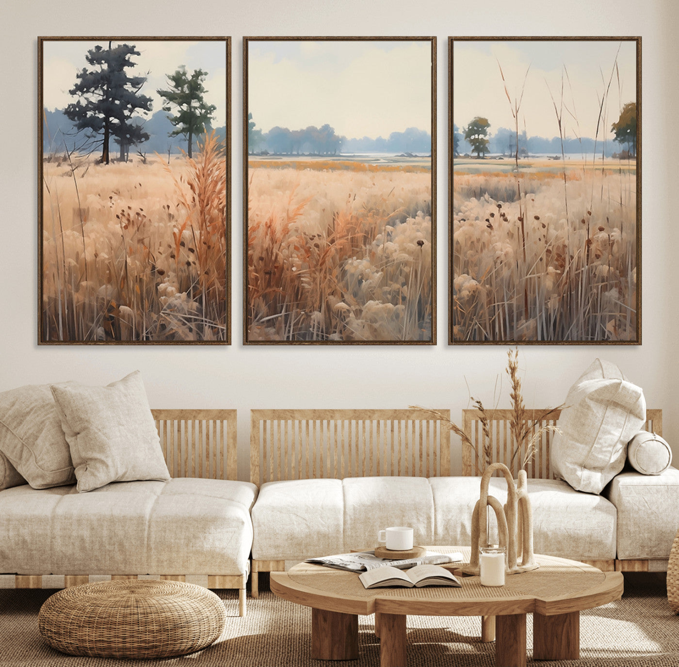 98822-MGV-CV-36X24-Golden Fields Canvas Wall Art Print – Serene Landscape of Nature’s Tranquility in Minimalist Modern