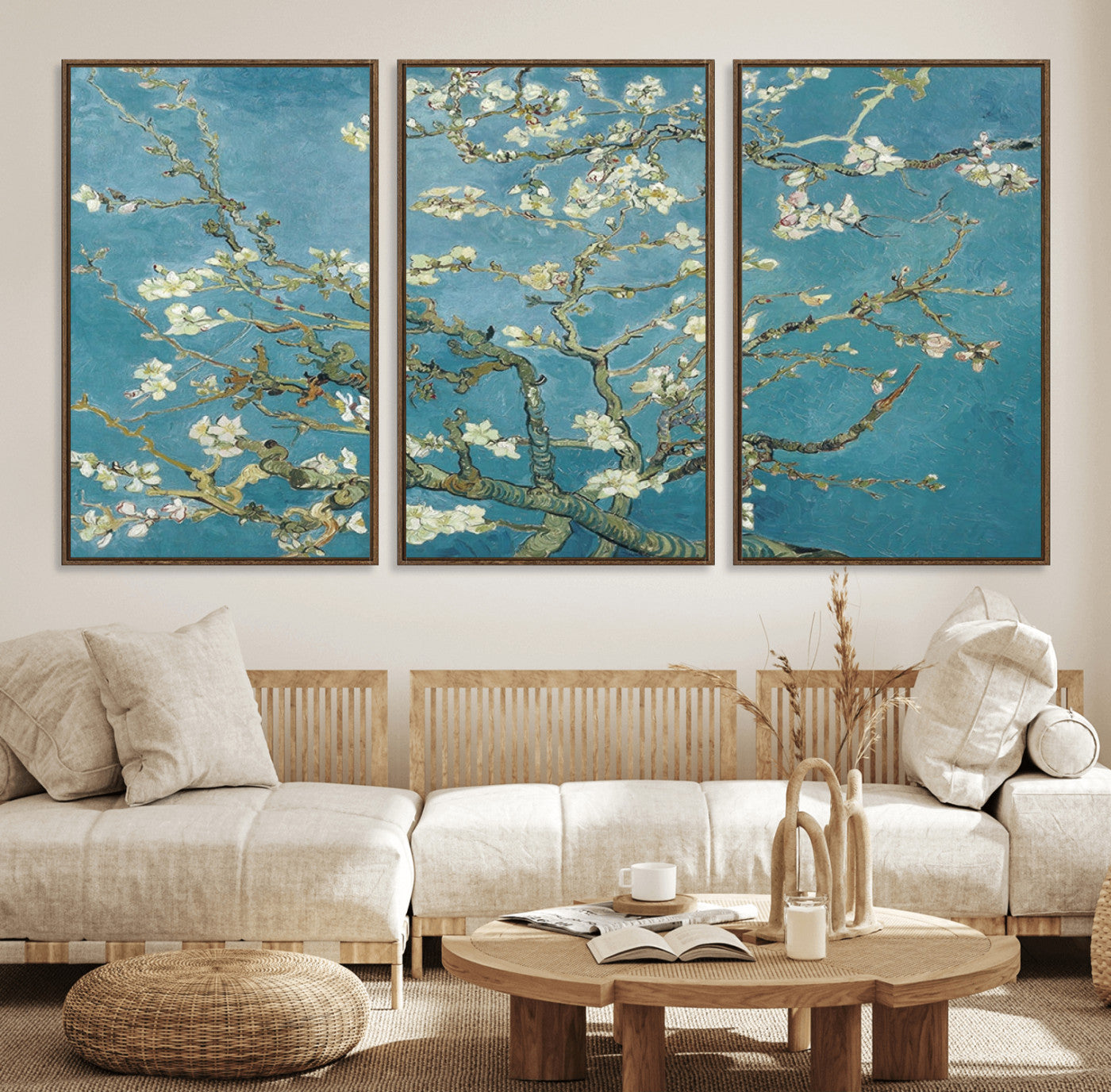 65607-MGV-FC-60X30-3P_Walnut-Vincent Van Gogh's Almond Blossom Abstract Wall Art Canvas, Van Gogh Almond Blossom Canvas Print