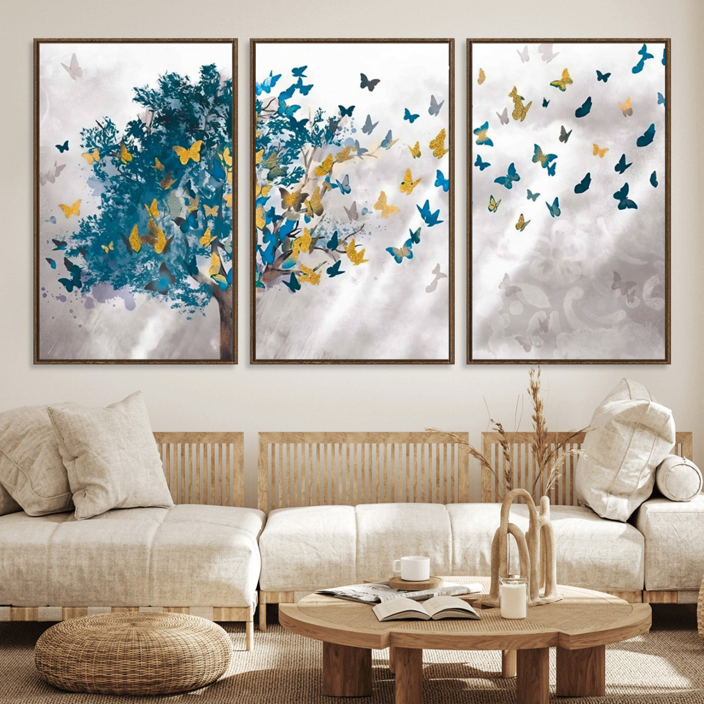 37564-MGV-FC-60X30-3P_Walnut-Tree Butterfly Abstract Tree and Butterfly Wall Art Canvas Print