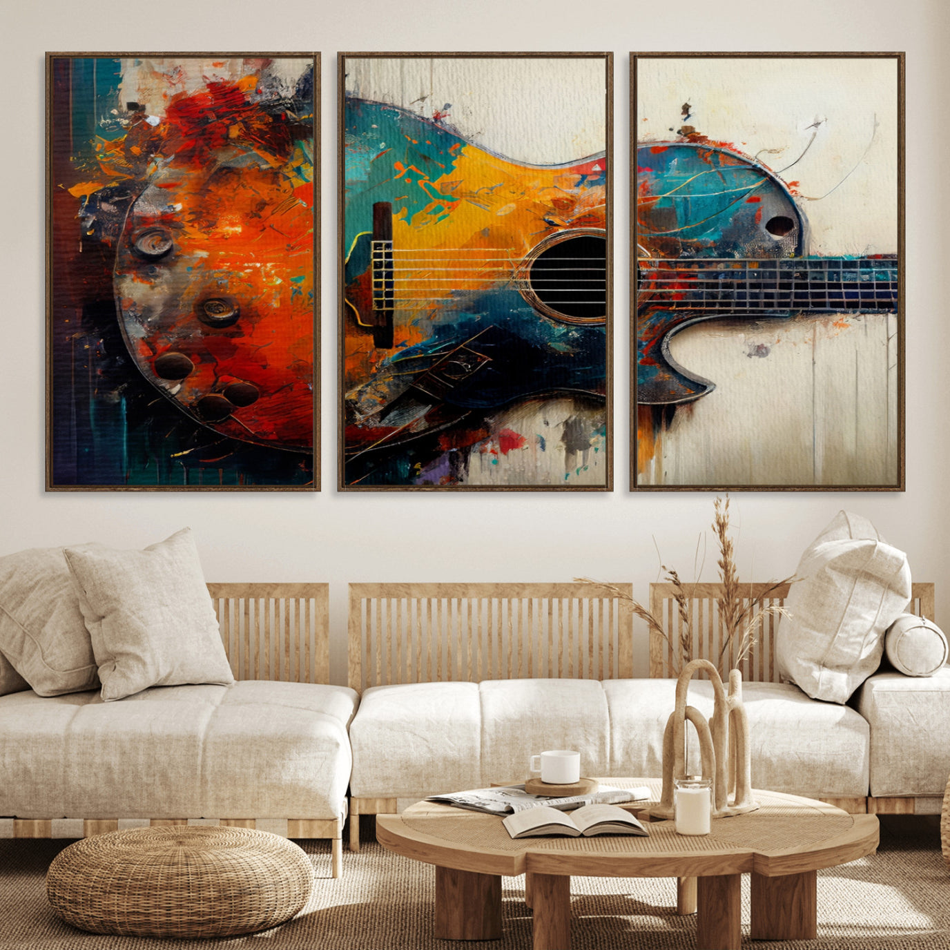 -Abstract Guitar Wall Art Canvas | Vibrant Music-Inspired Art for Living Room or Studio | Colorful