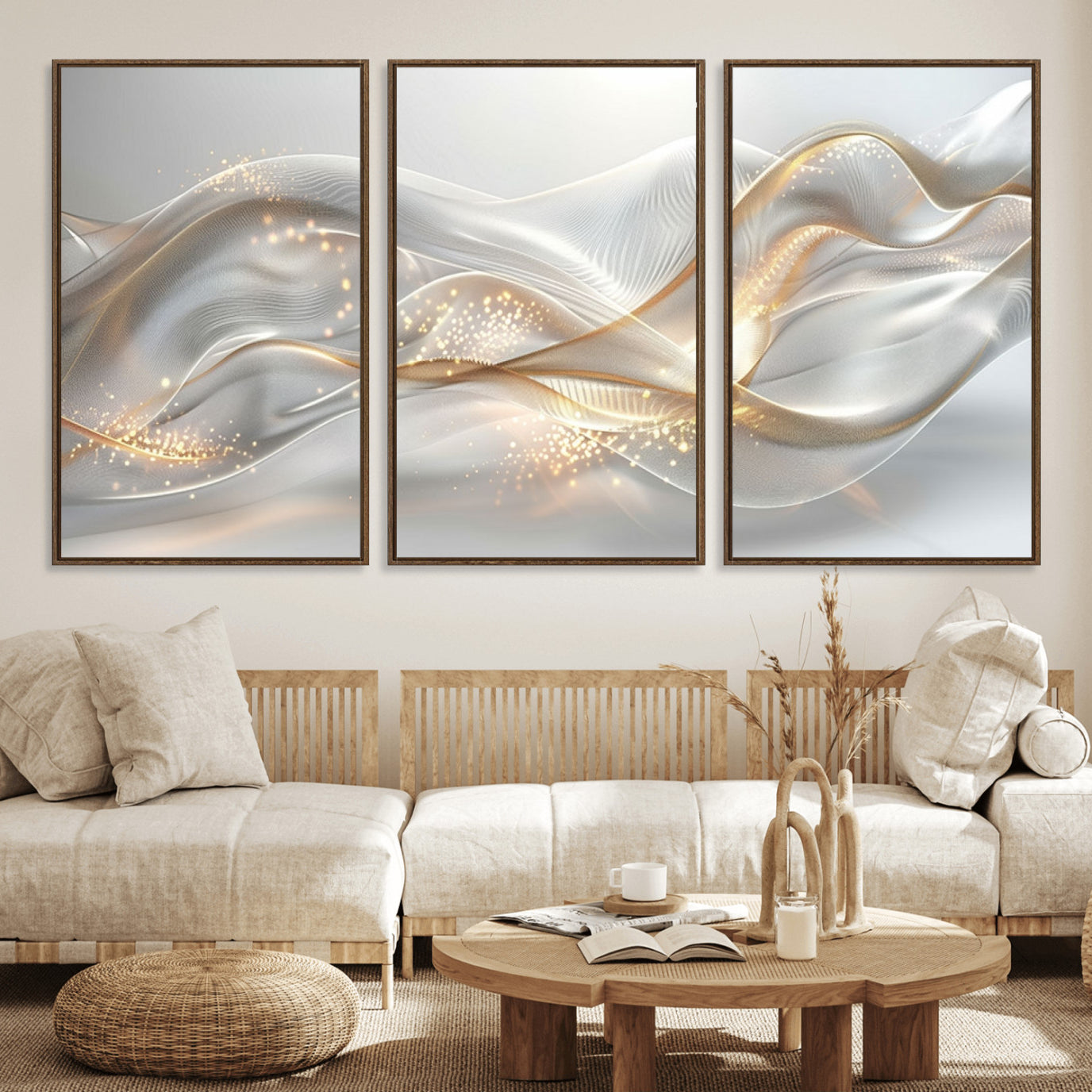 Lines2-MGV-FC-60X30-3P_Walnut-Abstract art Grey and Gold Lines Wall Art
