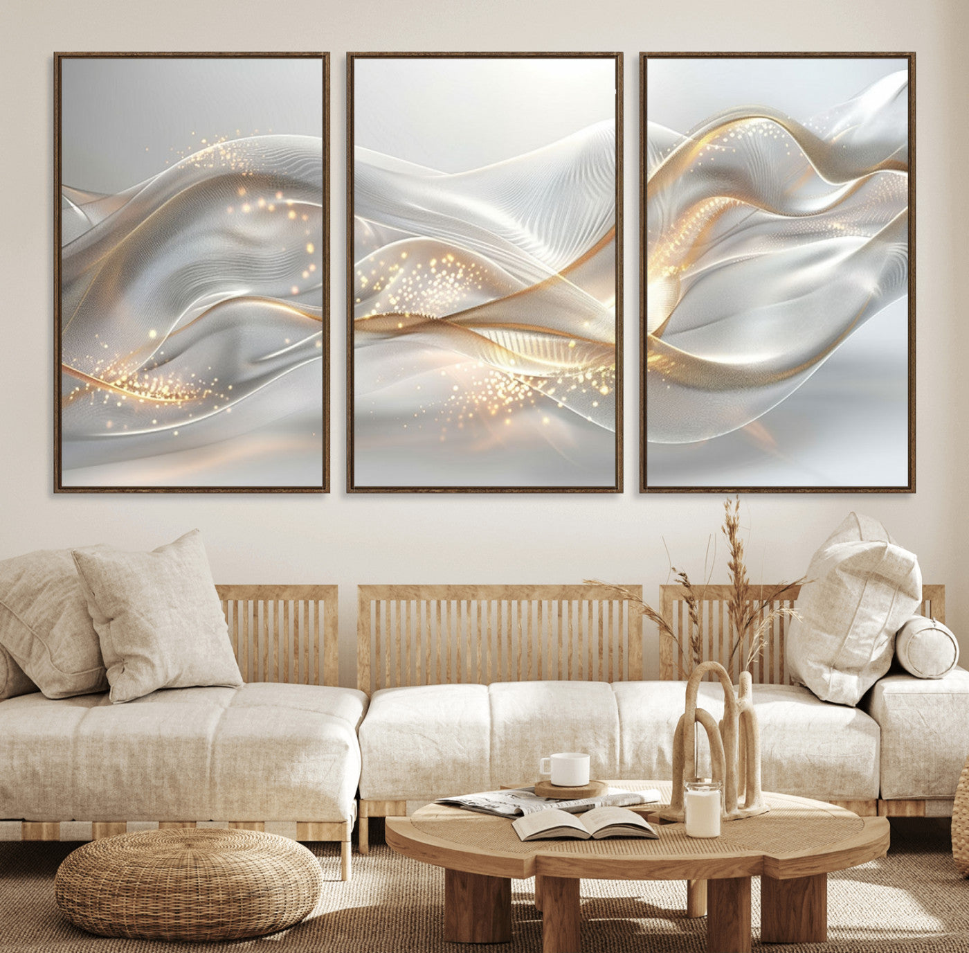 Lines2-MGV-FC-60X30-3P_Walnut-Abstract art Grey and Gold Lines Wall Art