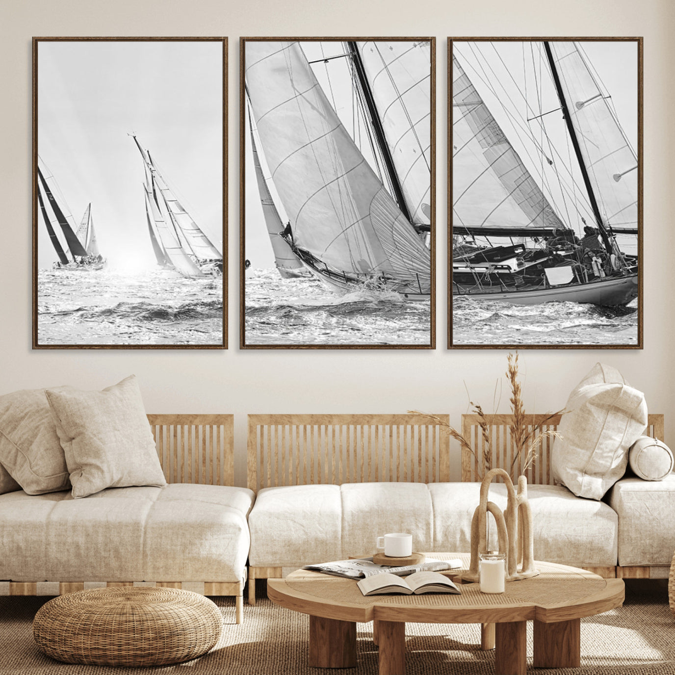 Boat-1-MGV-FC-60X30-3P_Walnut-Yacht Sailboat Regatta Canvas Wall Art Canvas Print