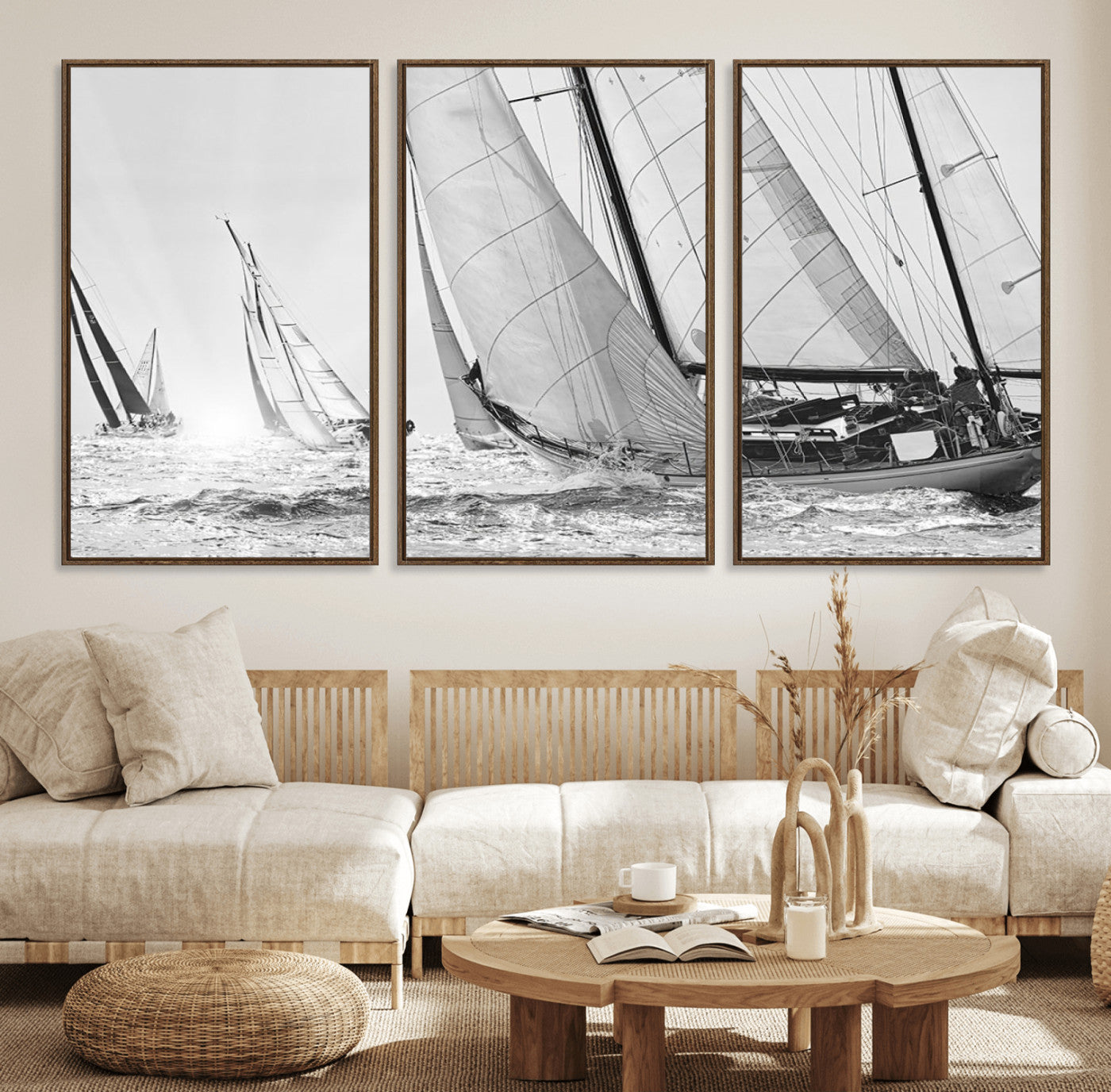 Boat-1-MGV-FC-60X30-3P_Walnut-Yacht Sailboat Regatta Canvas Wall Art Canvas Print