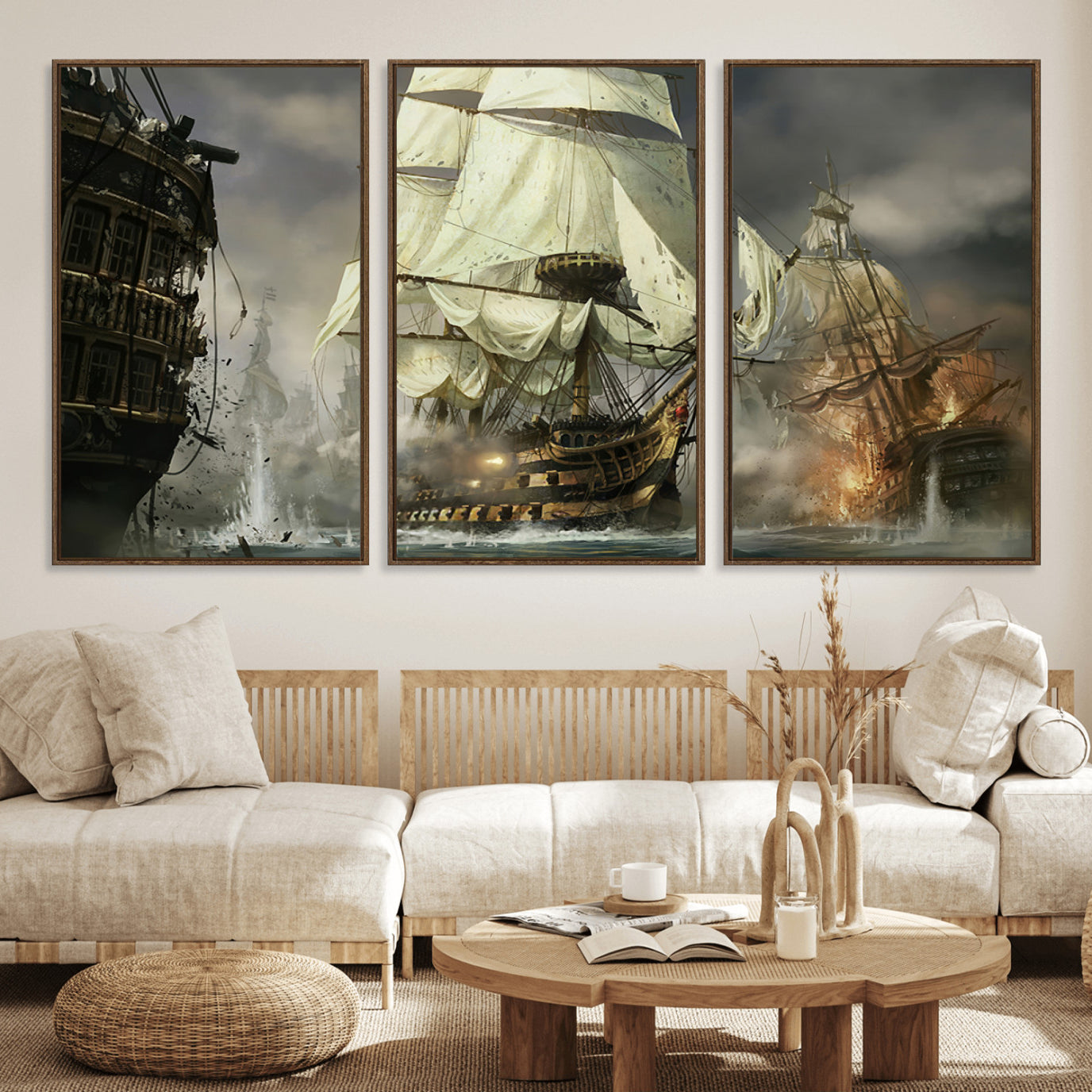 26512-MGV-FC-60X30-3P_Walnut-Pirate Ship War Wall Art Canvas Print