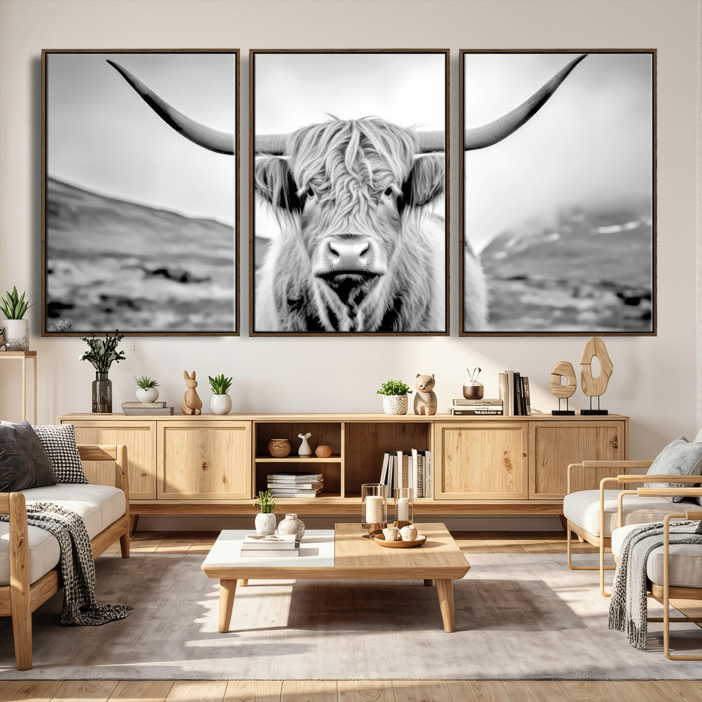 80564-MGV-CV-60X30-3P - Scottish Cow Wall Art Canvas Print