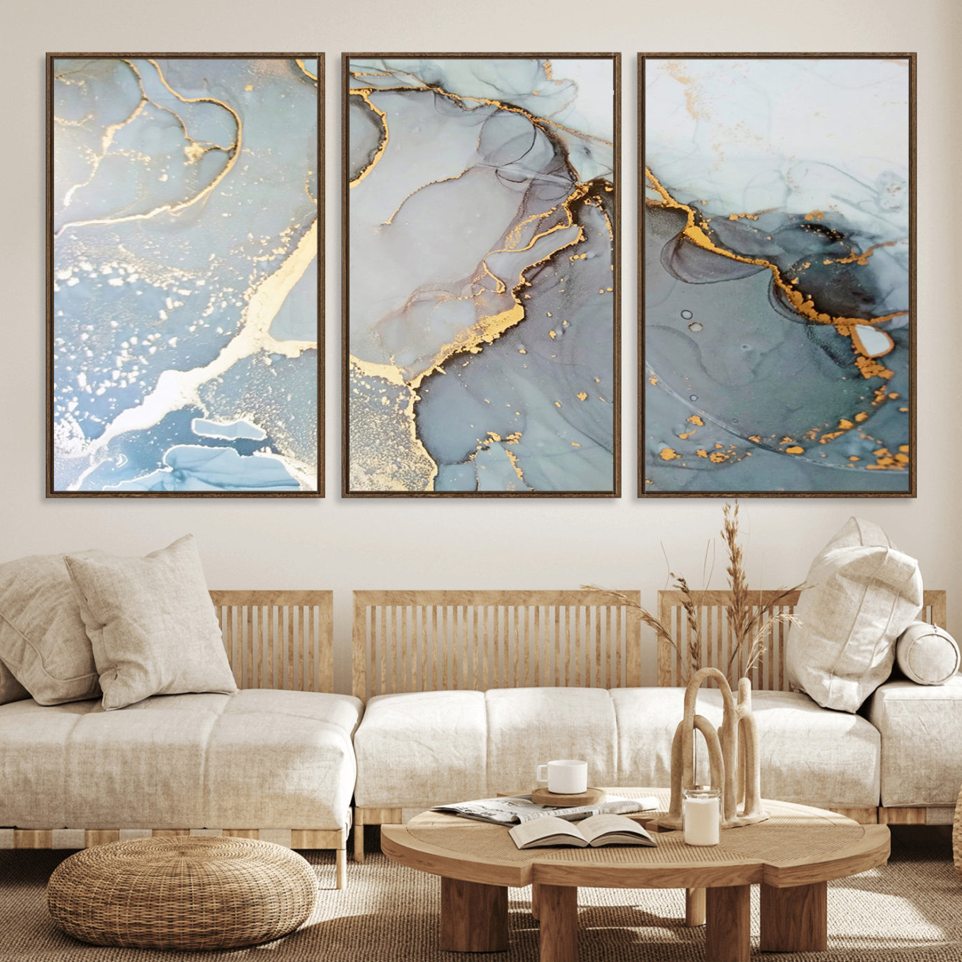 86878-MGV-FC-60X30-3P_Walnut-Large Abstract Marble Wall Art Canvas Print for Living Room and Farmhouse Decor