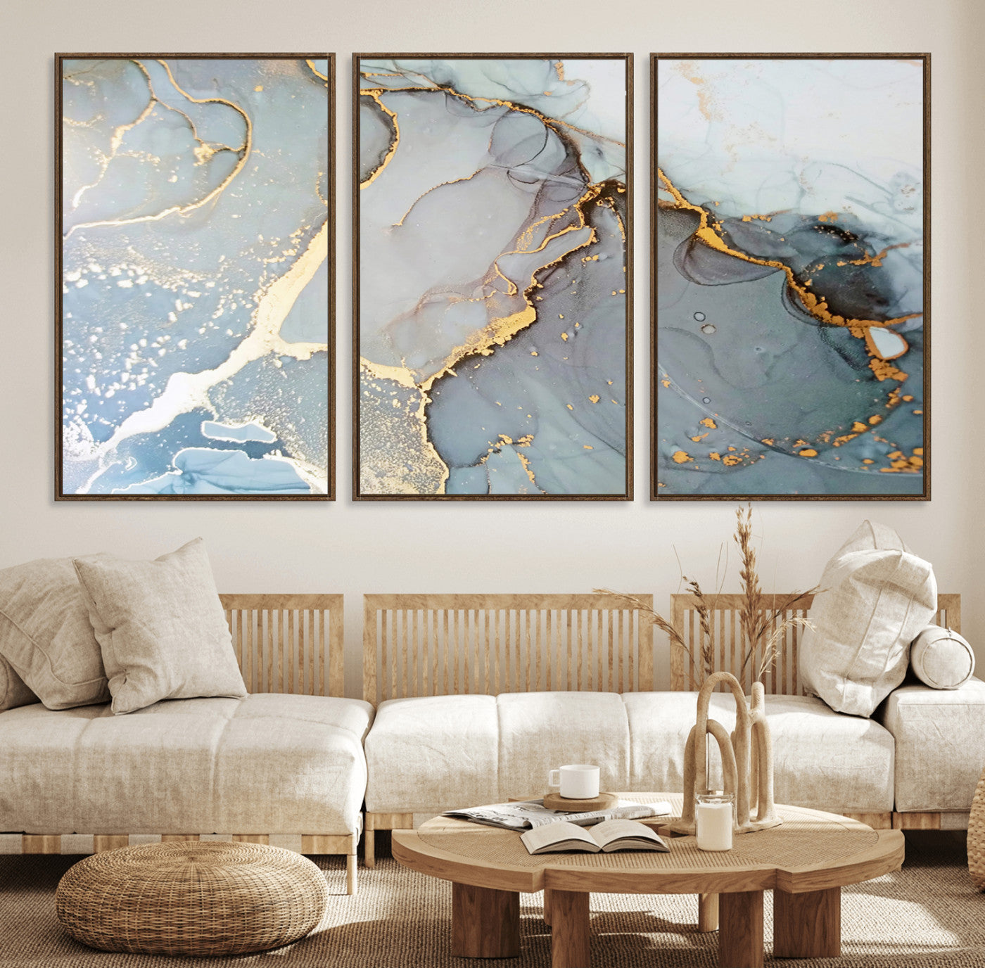 86878-MGV-FC-60X30-3P_Walnut-Large Abstract Marble Wall Art Canvas Print for Living Room and Farmhouse Decor