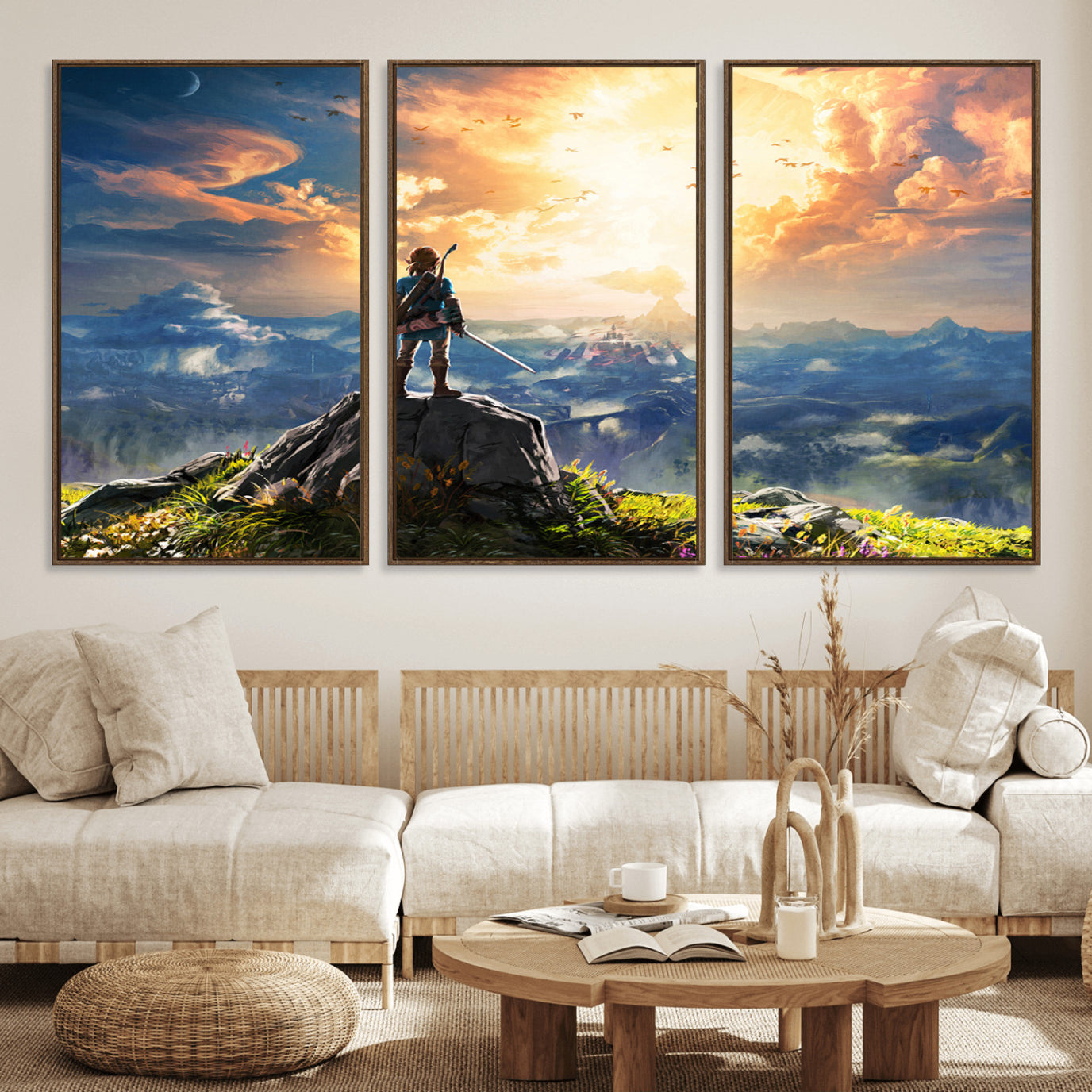 18096-MGV-FC-60X30-3P_Walnut-Legend of Zelda Breath of the Wild Game Wall Art Canvas, Legend of Zelda Canvas Print