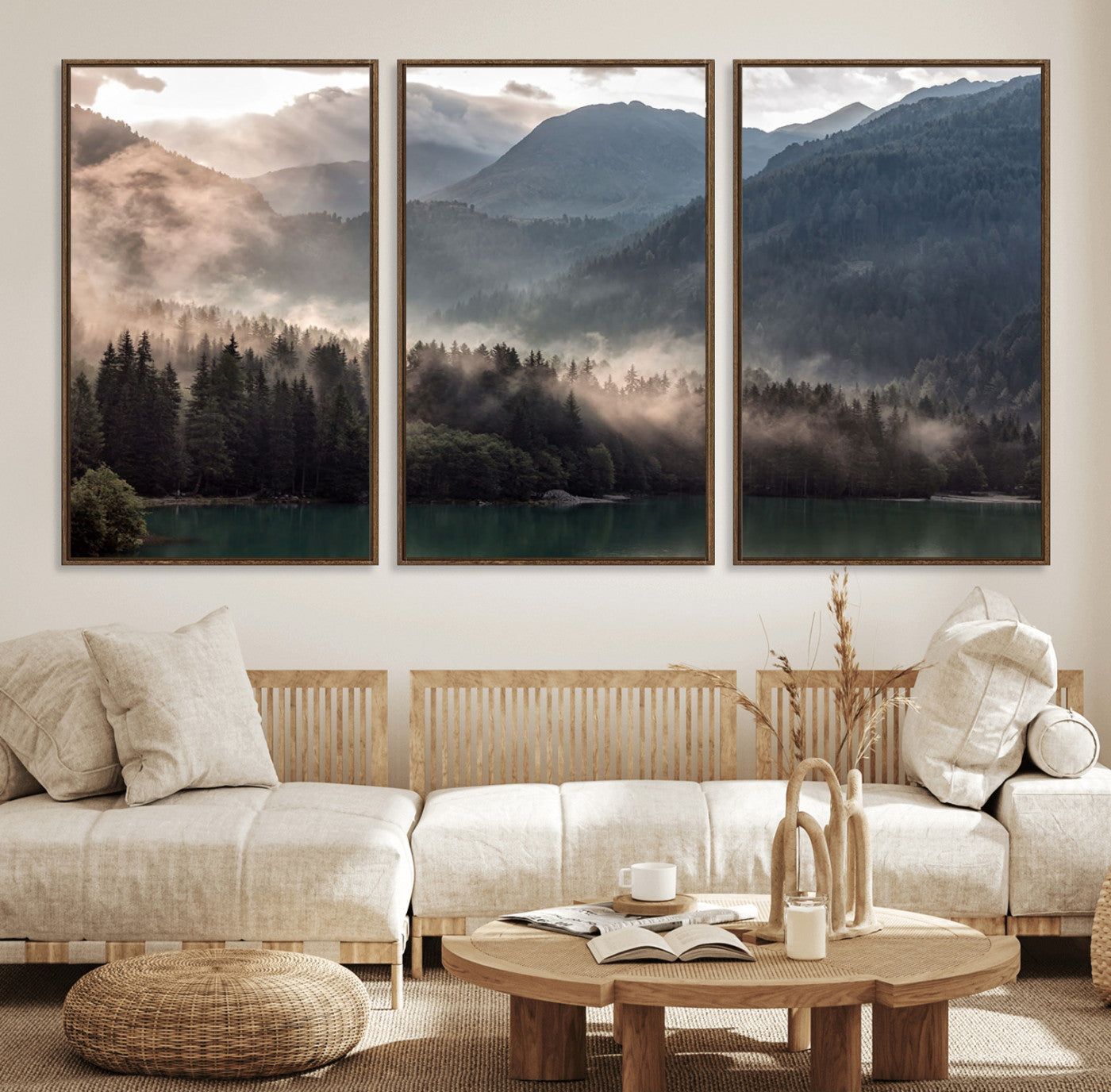 61116-MGV-FC-60X30-3P_Walnut-Foggy Mountain Canvas Print Forest Wall Art