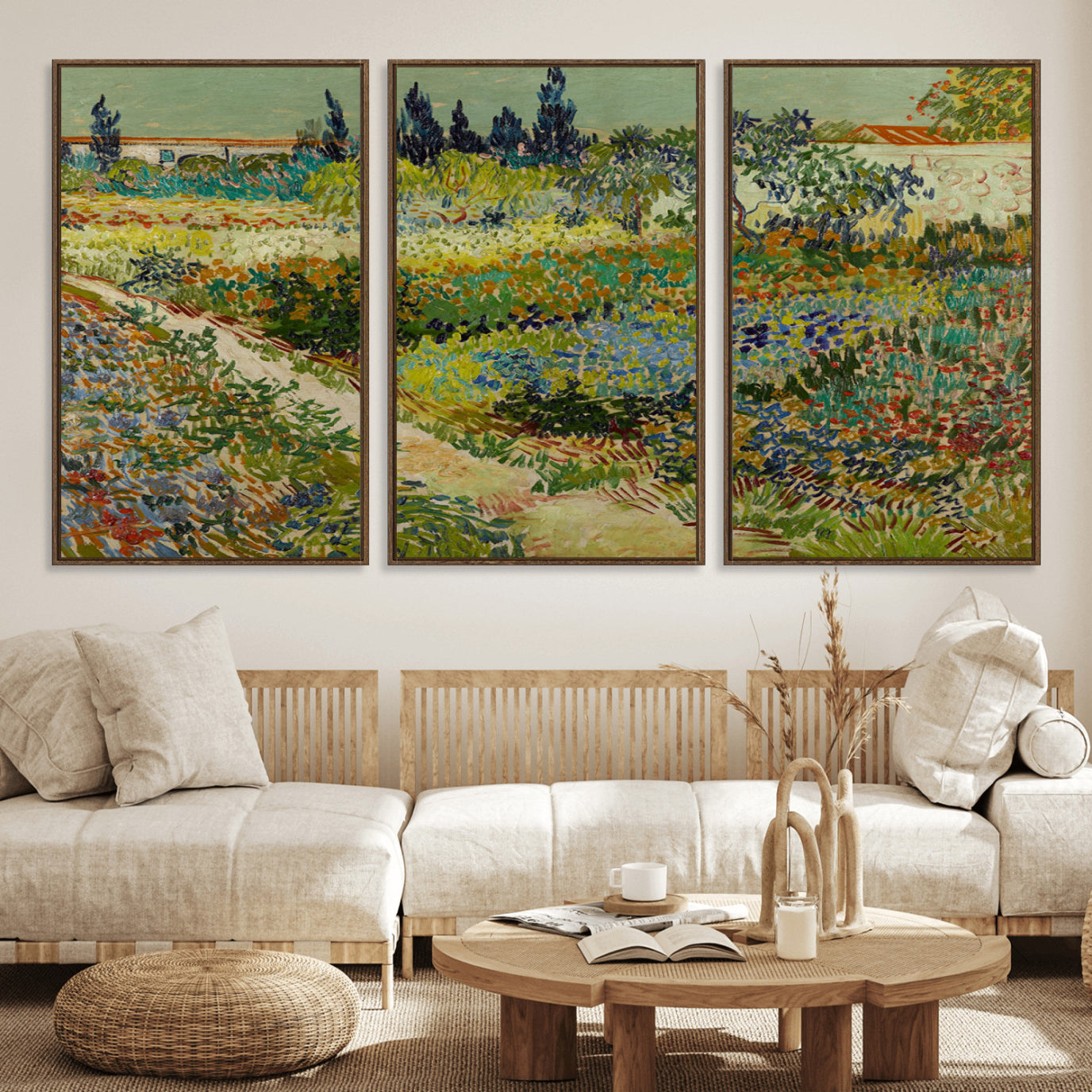 96965-MGV-FC-60X30-3P_Walnut-Vincent van Gogh Garden at Arles Wall Art Canvas Print