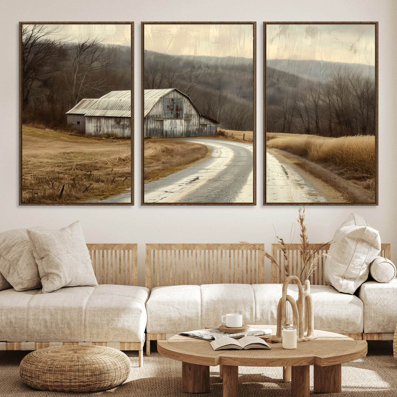 10376-MGV-FC-60X30-3P_Walnut-Vintage Barn for Farmhouse Wall Decor Canvas Print