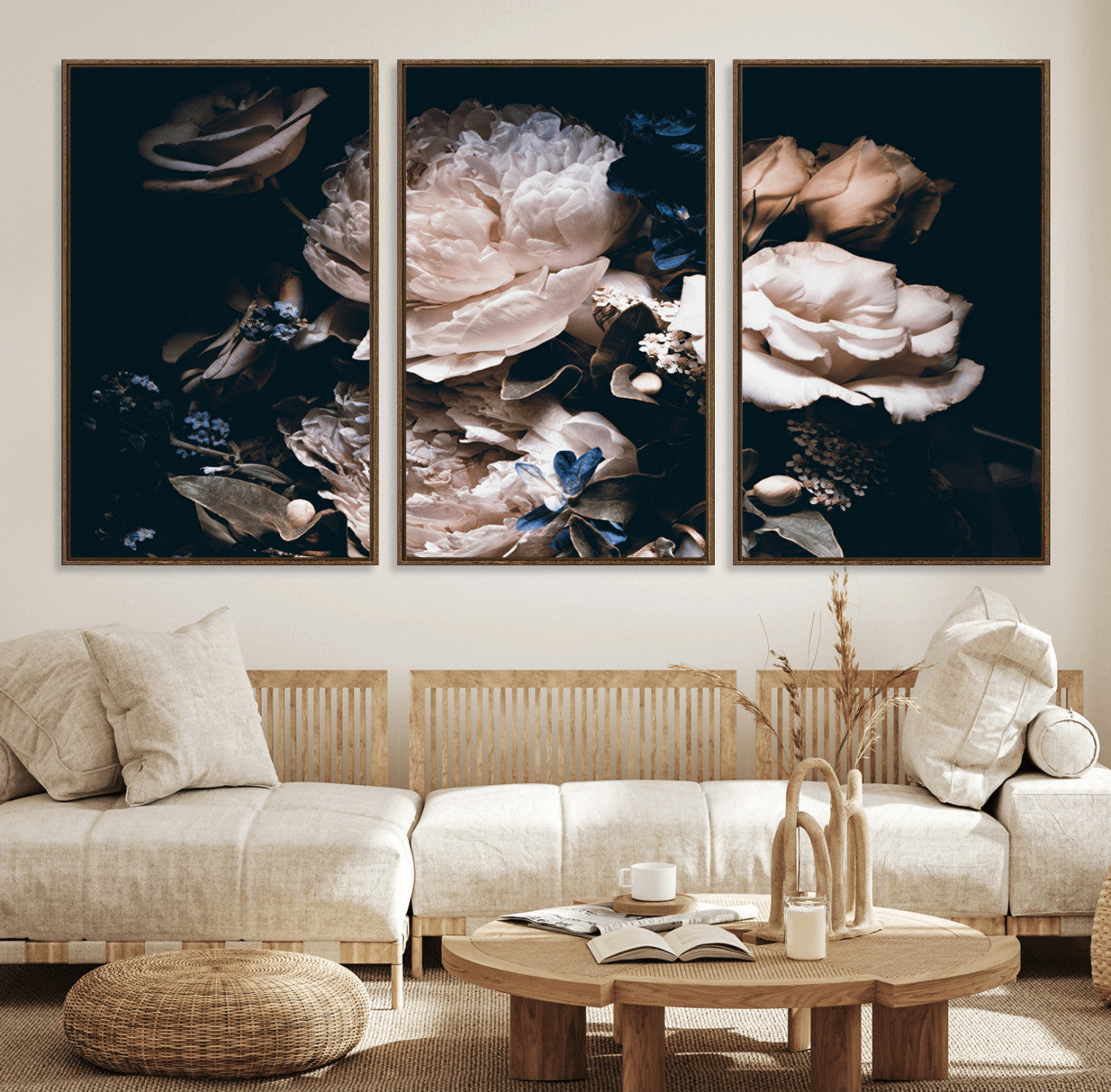 11214-MGV-FC-60X30-3P_Walnut-Pink Peonies Flowers Large Canvas Art Print