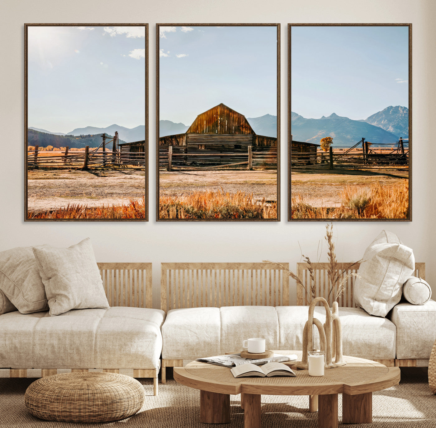 26513-MGV-FC-60X30-3P_Walnut-Vintage Old Barn Field Wall Art Canvas Print for Farmhouse Decor - Rustic Barn Wall Art Canvas Print