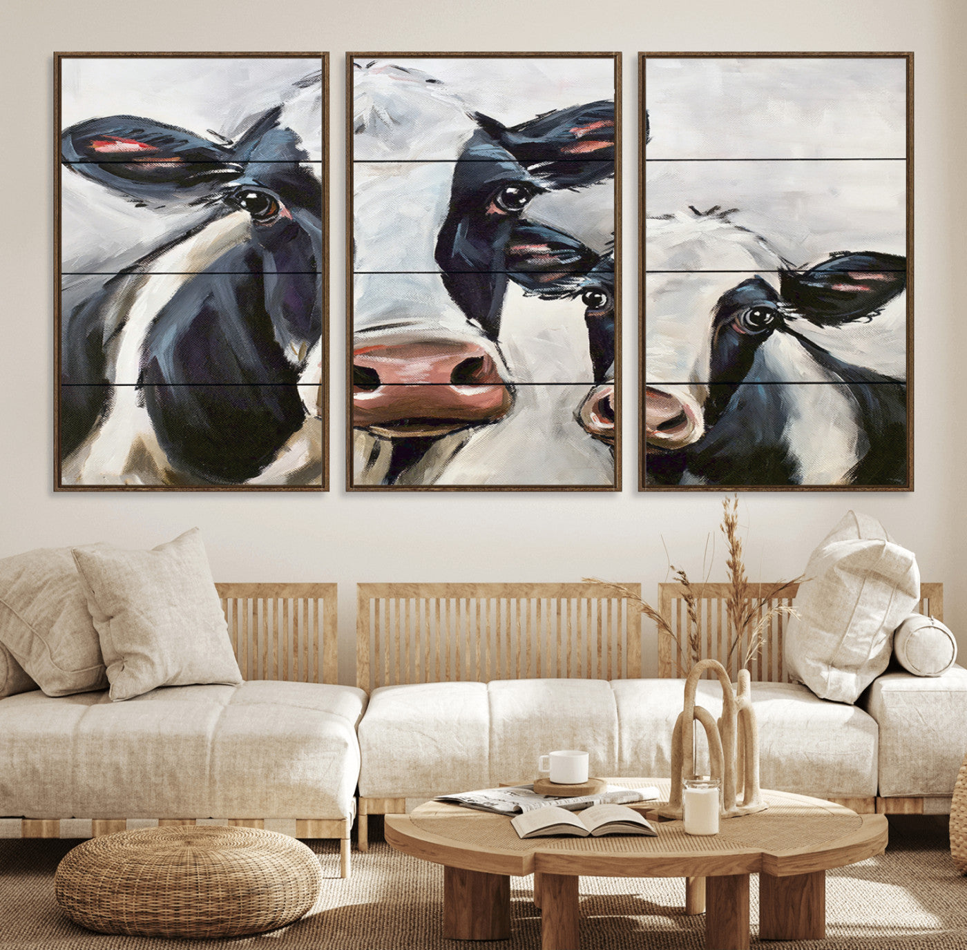 28934-MGV-FC-60X30-3P_Walnut-Vintage Baby and Mom Cattle Wall Art Canvas Print