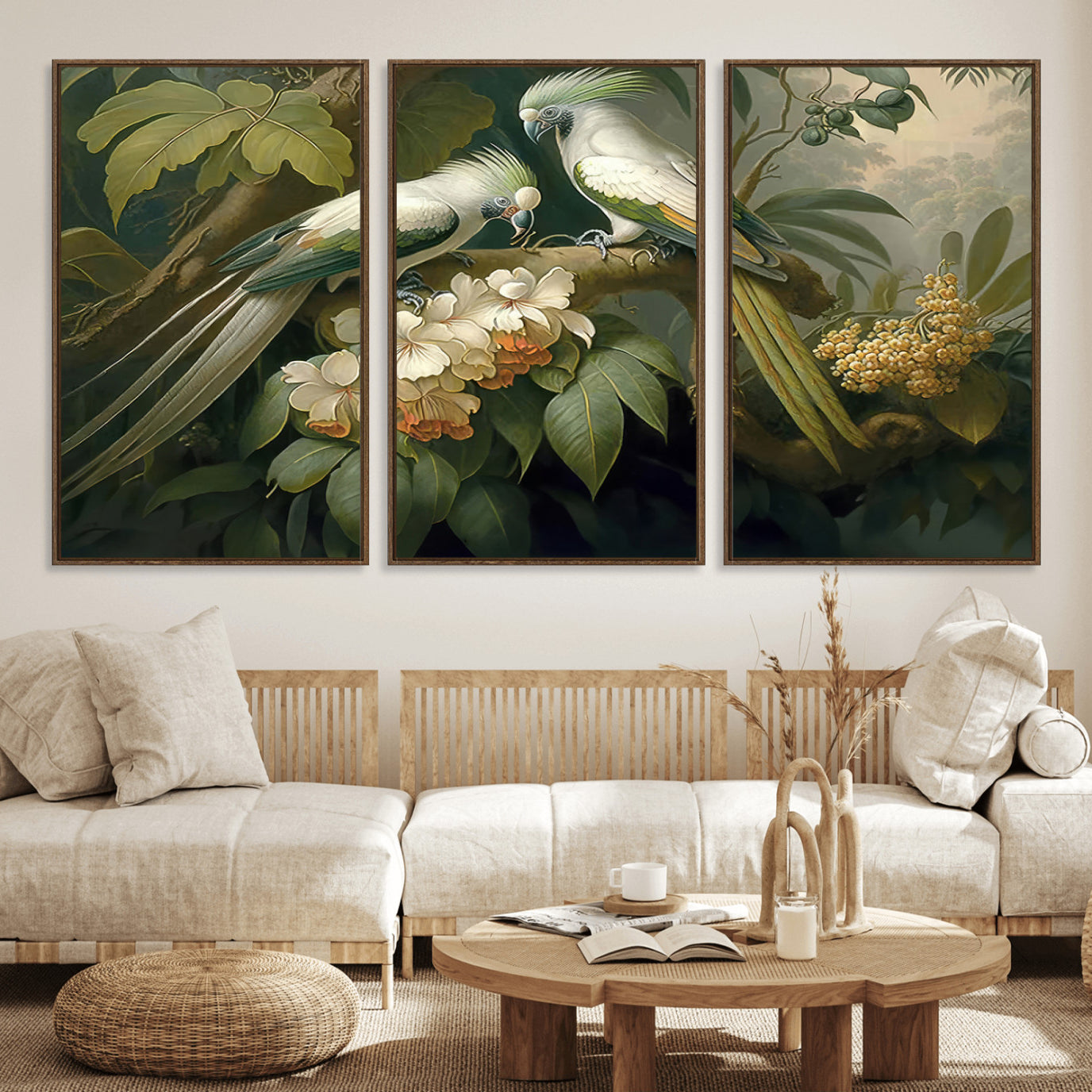 84047-MGV-FC-60X30-3P_Walnut-Tropical Paradise Print Wall Art Stunning Artwork of a Parrot in a Lush Forest with Beautiful