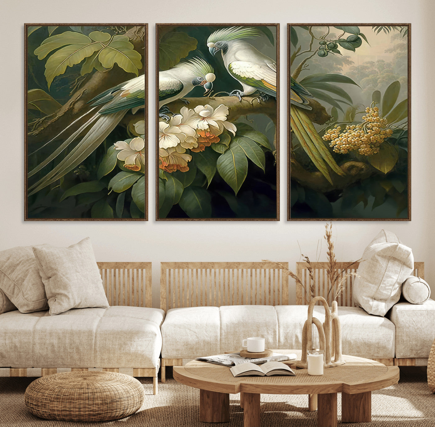 84047-MGV-FC-60X30-3P_Walnut-Tropical Paradise Print Wall Art Stunning Artwork of a Parrot in a Lush Forest with Beautiful