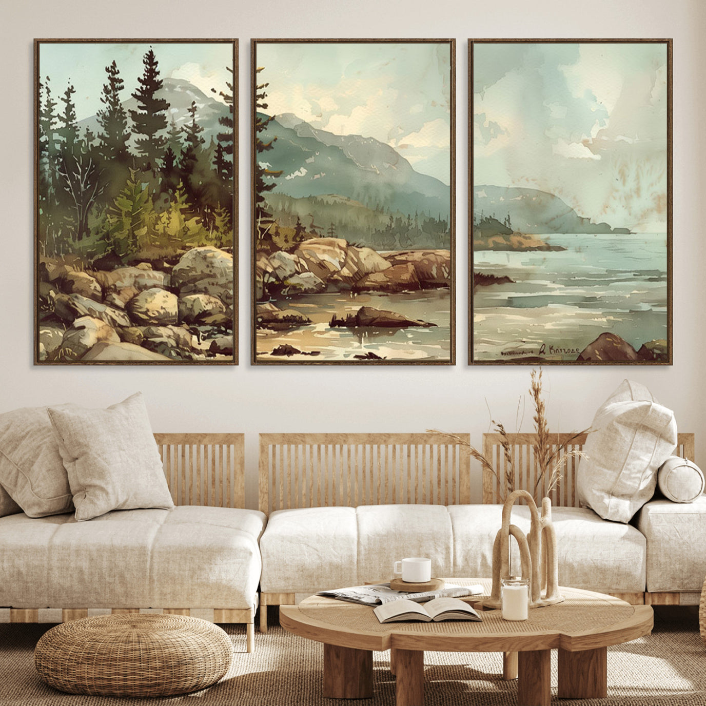 24809-MGV-FC-60X30-3P_Walnut-Abstract Acadia National Park Wall Art Canvas Print - Stunning 3-Panel Wall Art Canvas Print,