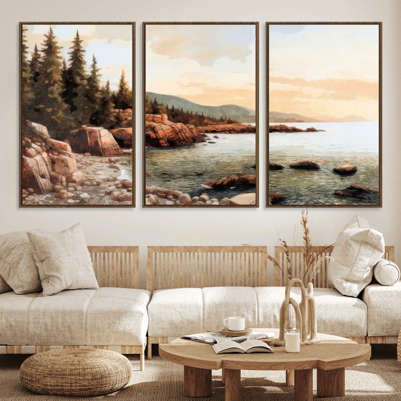 77145-MGV-CV-36X24-Serene Coastal View of Acadia National Park Wall Art - Stunning 3-Panel Wall Art Canvas Print,