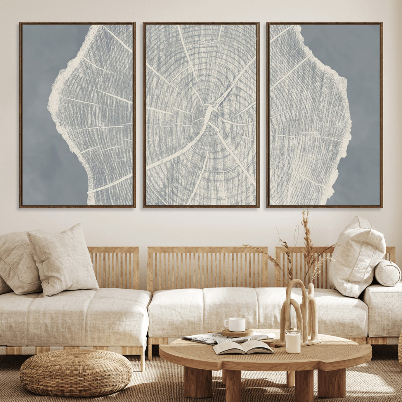 25547-MGV-FC-60X30-3P_Walnut-Abstract Tree Ring Wall Art Canvas Print – Nature-Inspired, Ready to Hang, Modern Home Decor