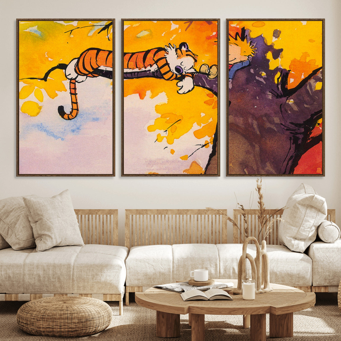 55145-MGV-FC-60X30-3P_Walnut-Calvin and Hobbes Tree Scene Canvas Print | 3 Panel Large Wall Art for Living Room or Kid’s Room,