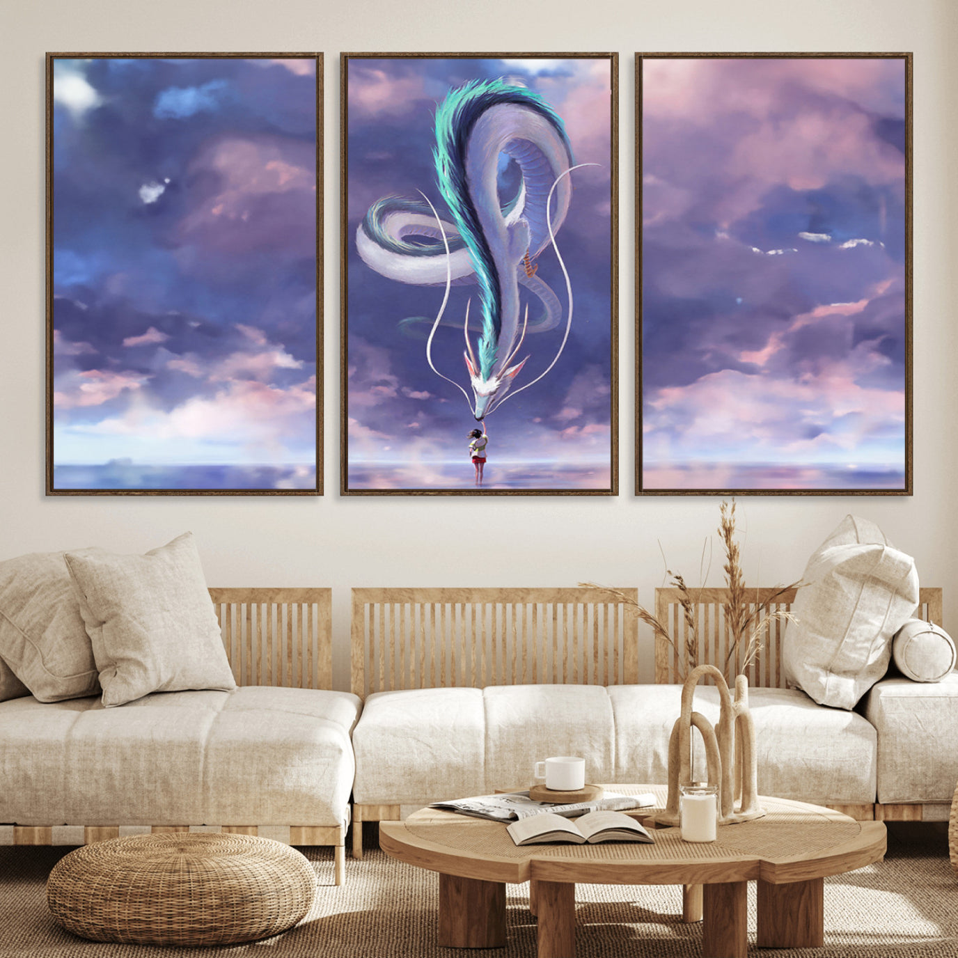 66864-MGV-FC-60X30-3P_Walnut-Spirited Away Haku and Chihiro Poster - Anime Lover - Hayao Miyazaki - Studio Ghibli Poster - Anime