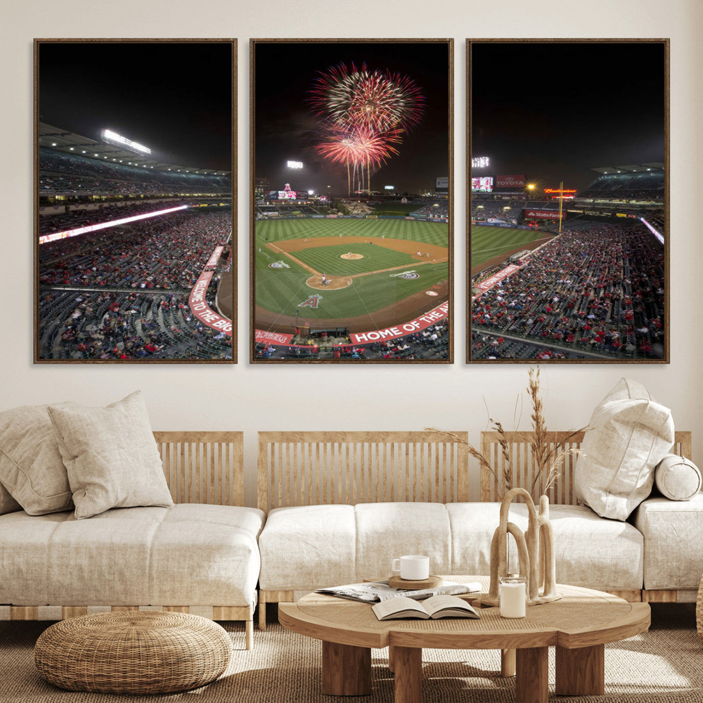 63592-MGV-FC-60X30-3P_Walnut-Fireworks at Angel Stadium – Los Angeles Angels Canvas Print, Framed Los Angeles Angels Wall Art