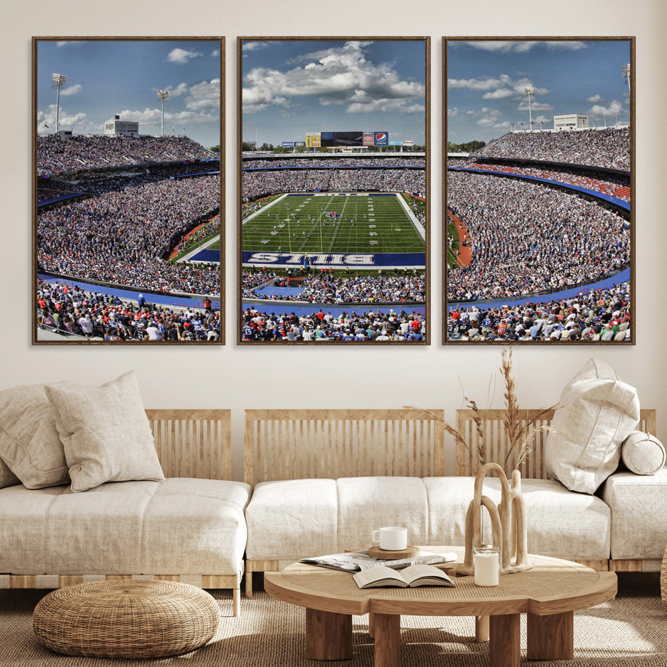 76491-MGV-FC-60X30-3P_Walnut-Buffalo Bills Highmark Stadium Wall Art Canvas Print - Bills Stadium Game Day Triple Canvas Wall Art